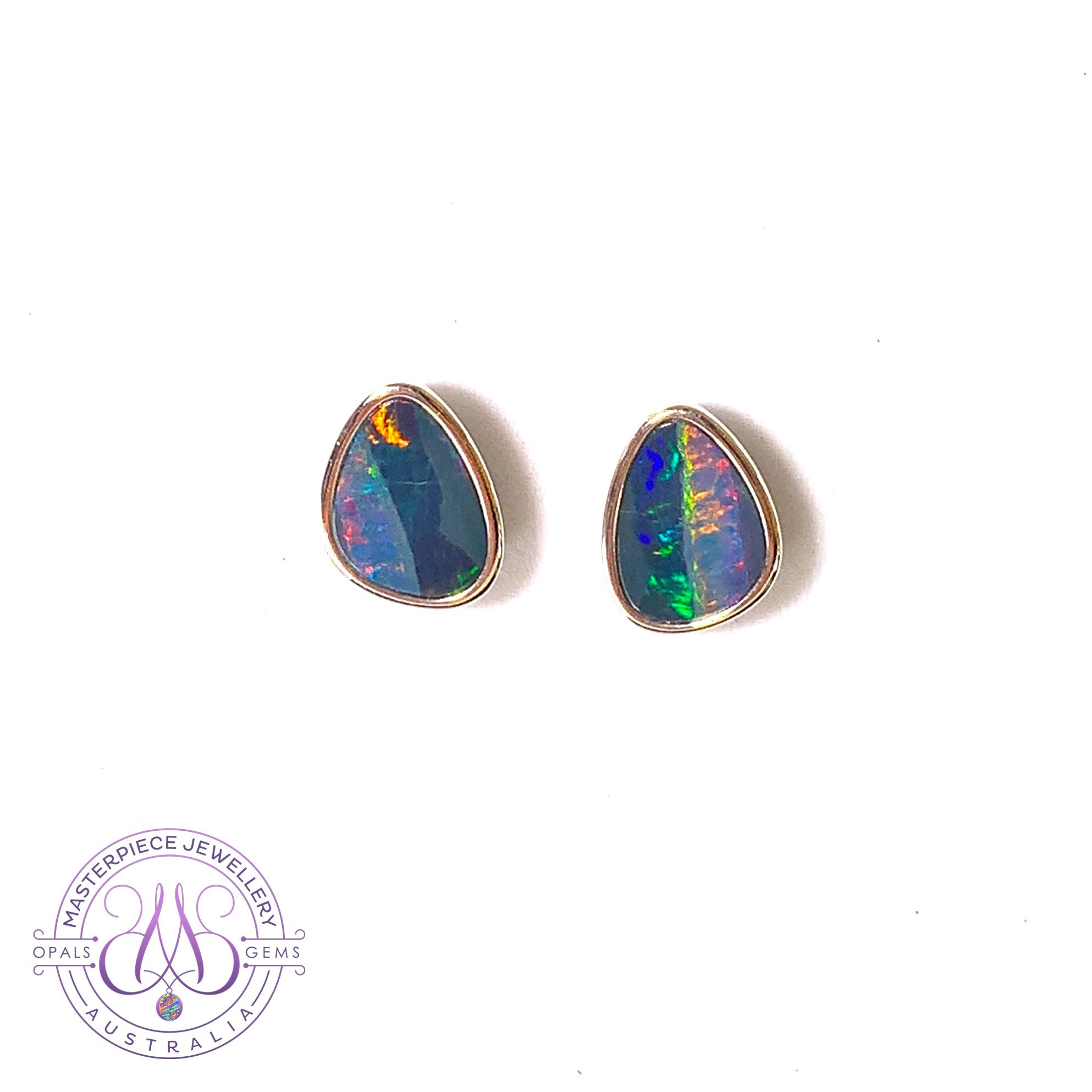 Pair of Sterling Silver triangular shape studs Opal doublet