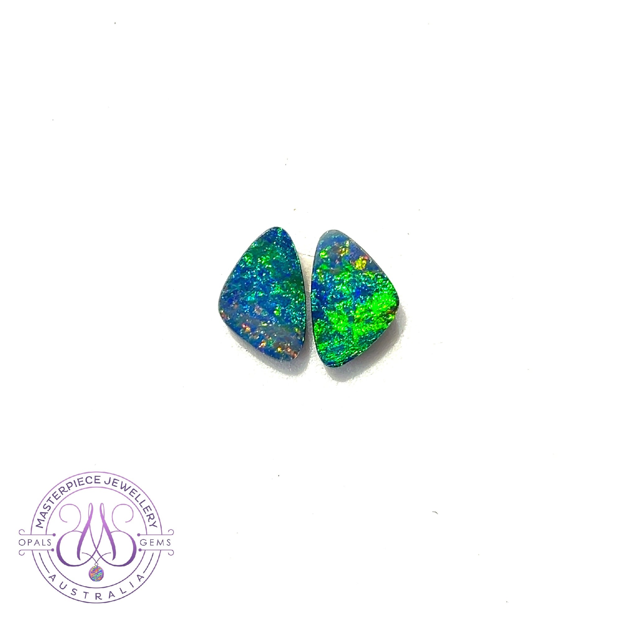 Pair of loose doublet Opals Green Blue