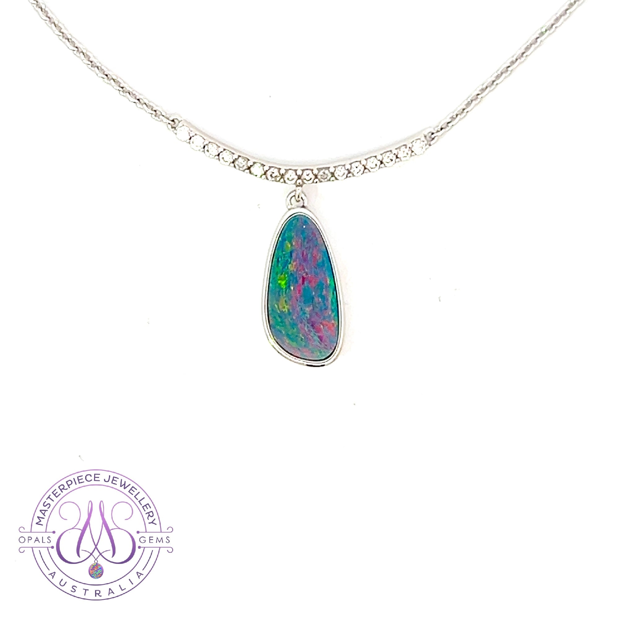 Sterling Silver Opal doublet and cubic zirconia necklace