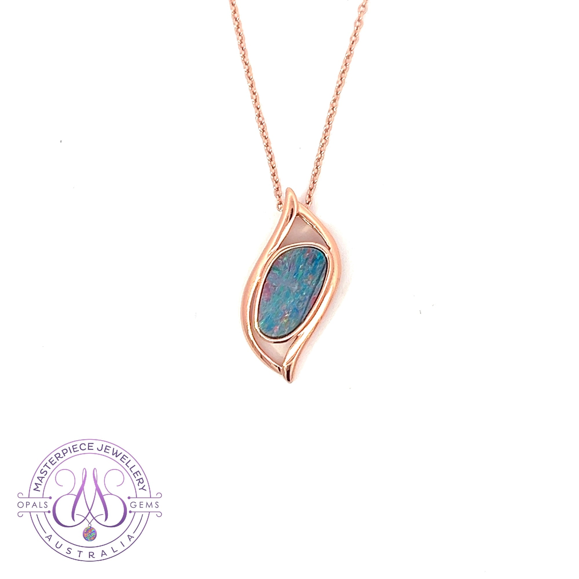 Rose Gold plated Sterling Silver wave drop Opal doublet pendant