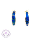 Sterling Silver Blue Green Opal hoop inlay earrings