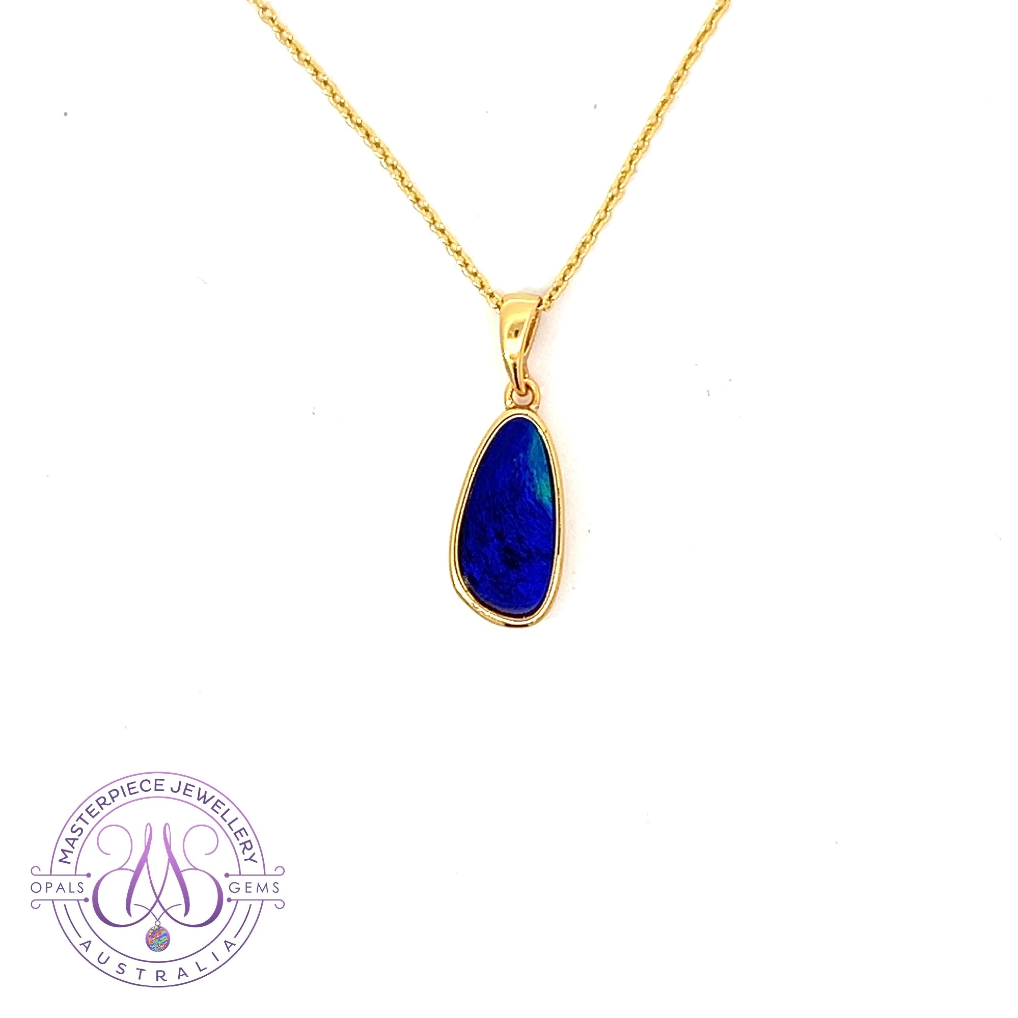 Gold Plated Sterling Silver Deep Blue Opal doublet pendant 