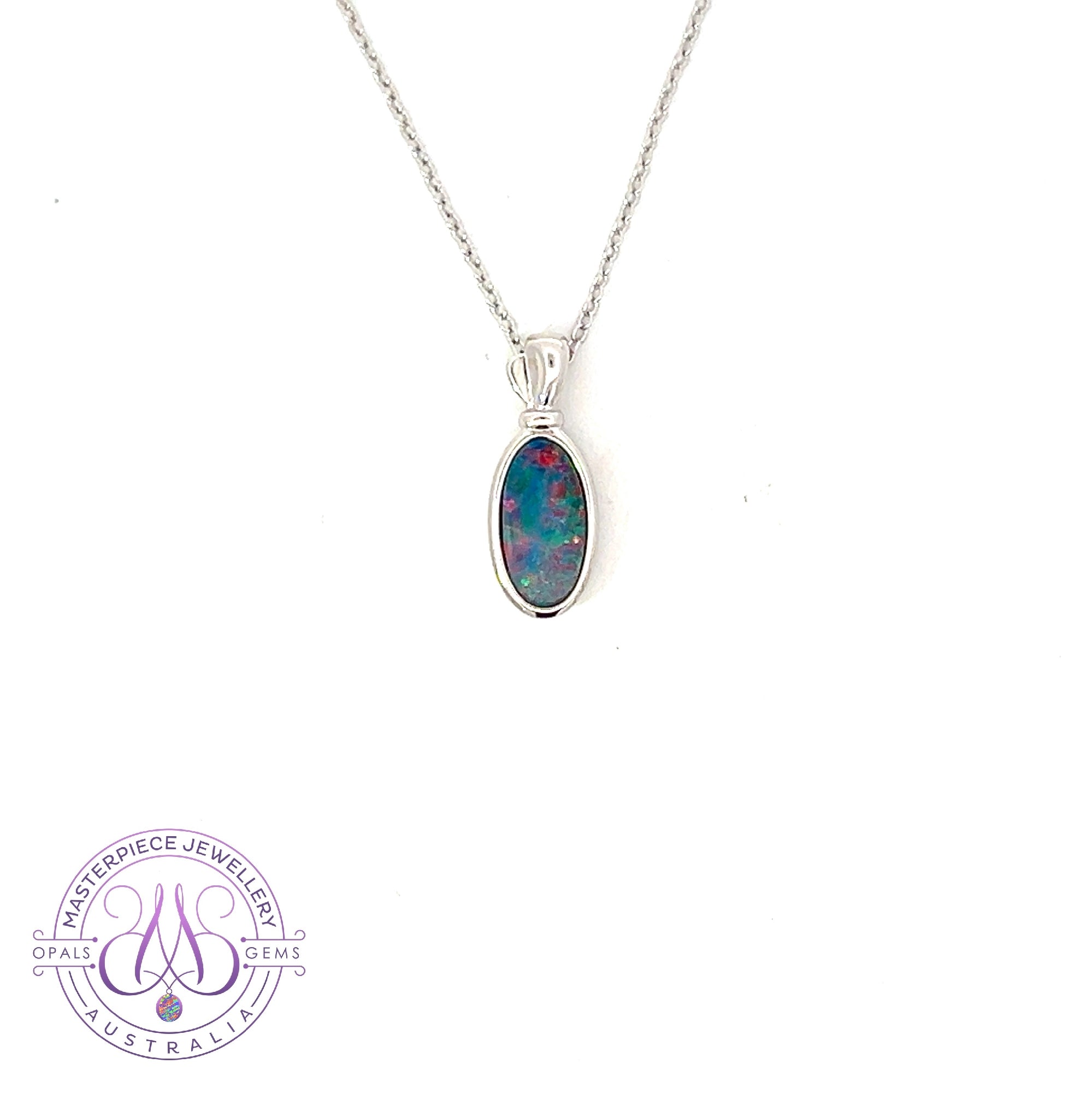 Sterling Silver Oval Red Blue Opal doublet pendant