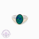 Sterling Silver Signet mens Opal triplet Blue Green ring