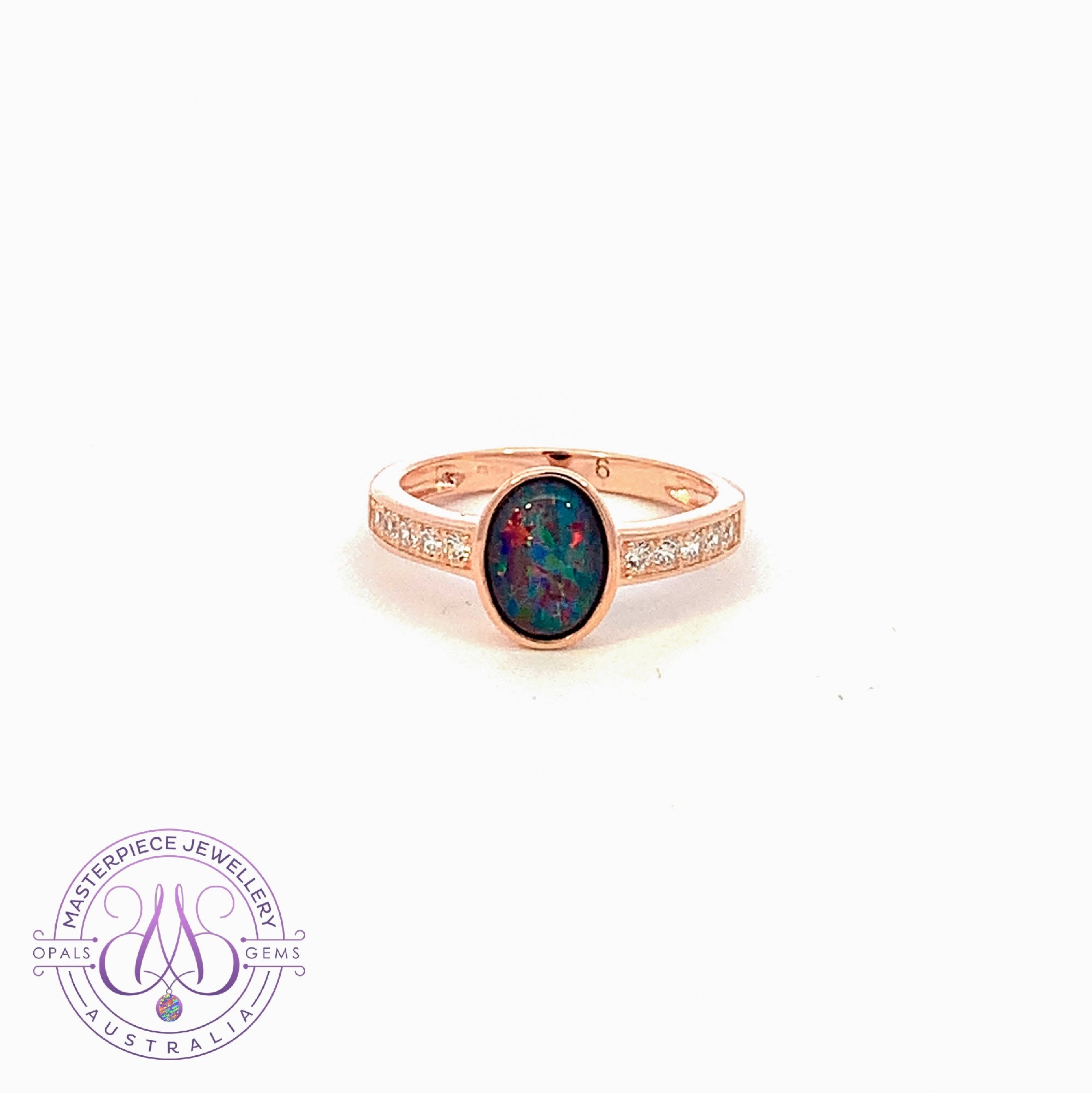 Rose Gold plated Sterling Silver 8x6mm Opal triplet and cz shank ring