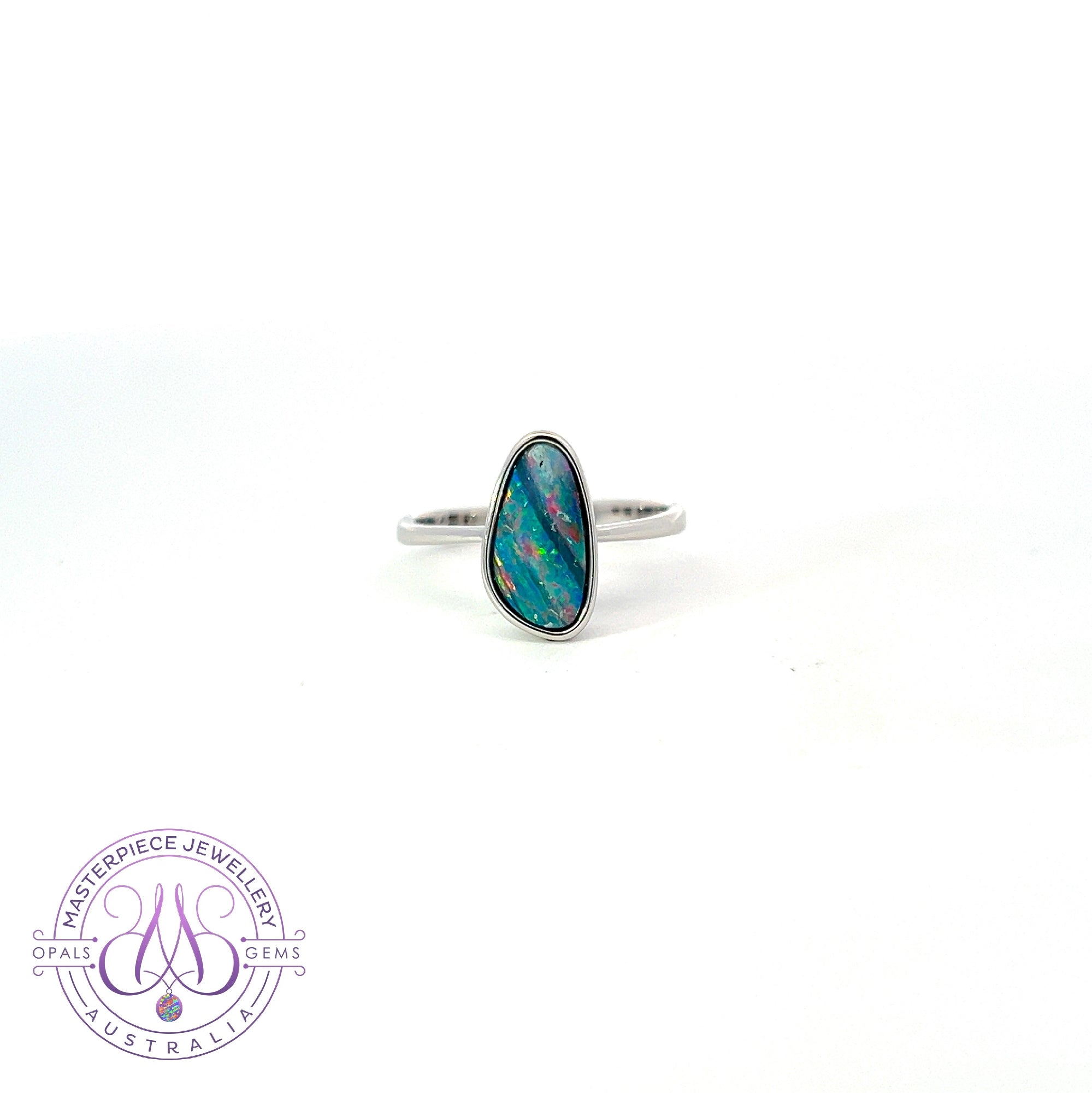 Sterling Silver Opal Doublet solitaire bezel set ring