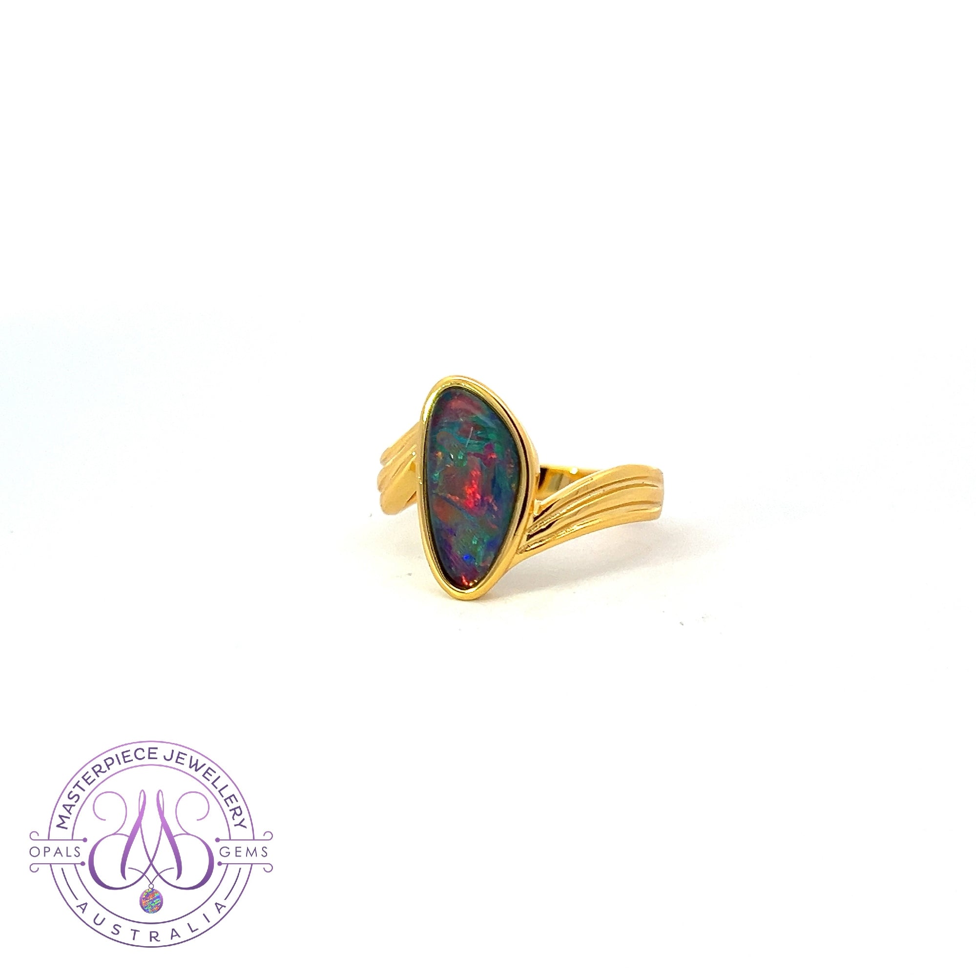 Gold Plated Sterling Silver cross over style Opal triplet ring