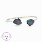 Sterling Silver split bangle with two Freeform shape 14x11mm Opal triplets