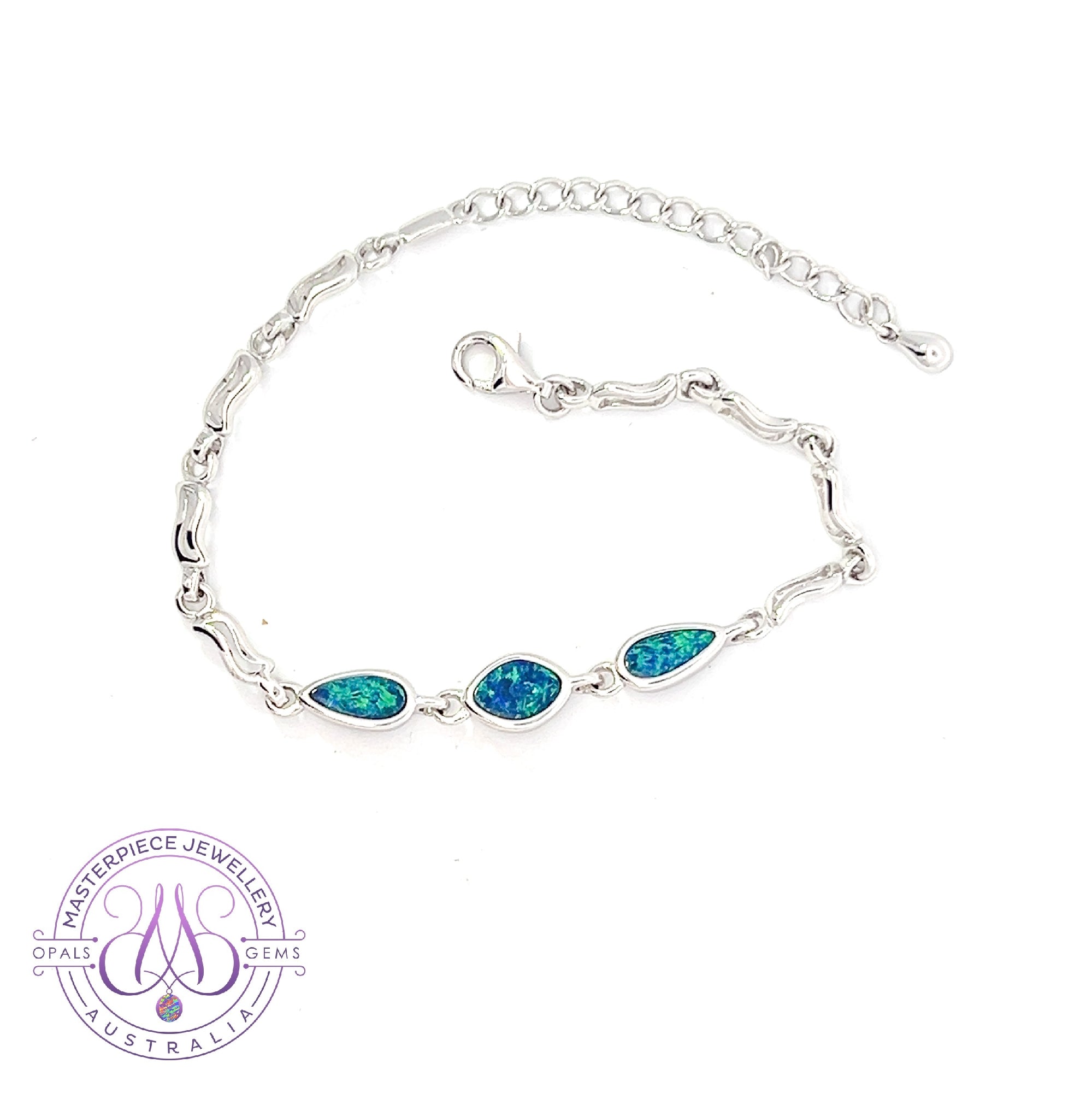 Sterling Silver Blue Green Opal doublet freeform bracelet