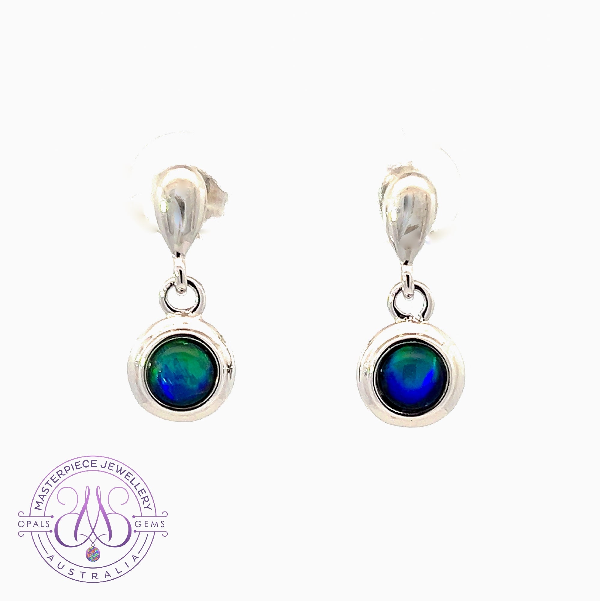 Sterling Silver Round drop earrings with Opal triplets 