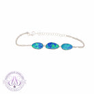 14kt White gold 3 freeform Blue Green Opal doublet bracelet