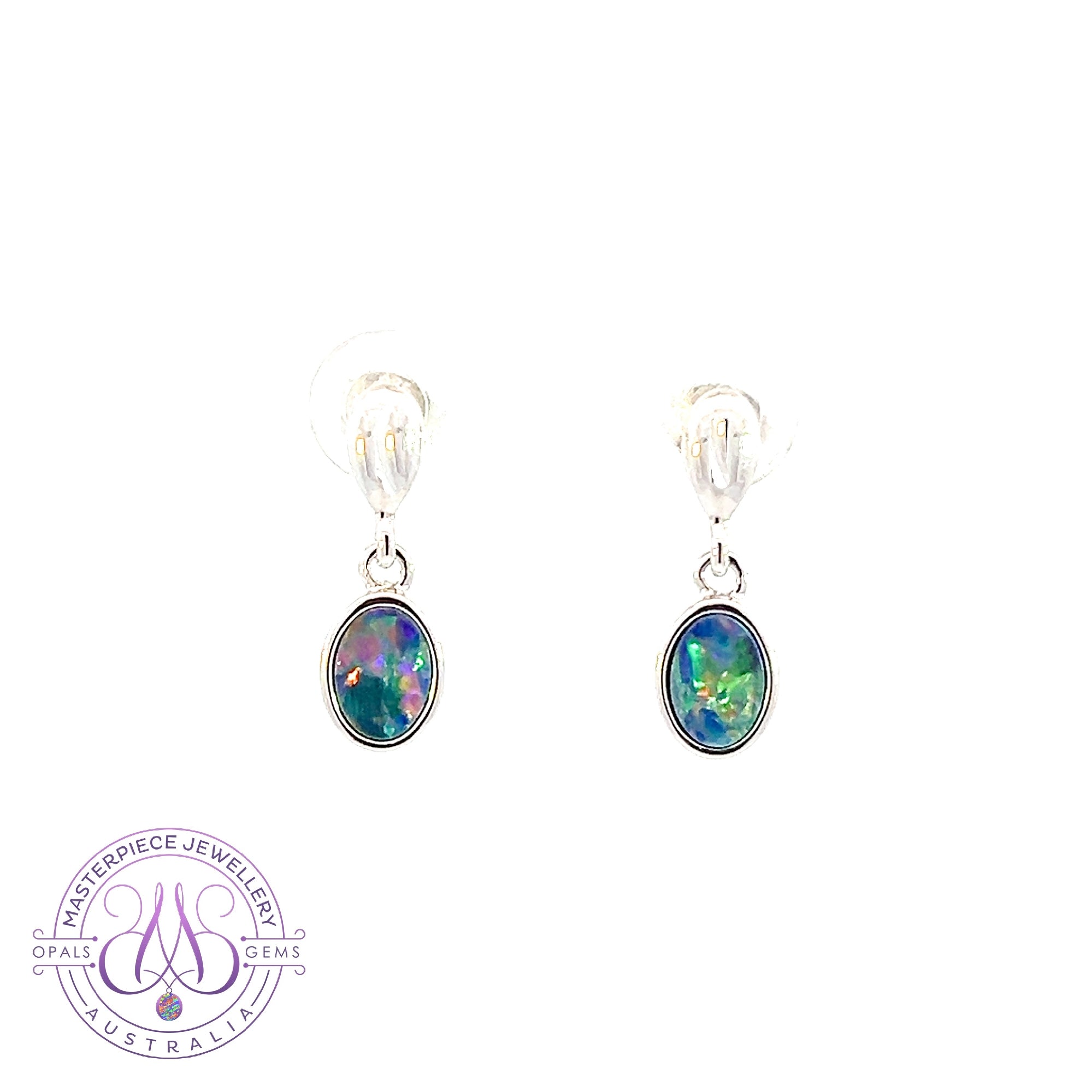 Sterling Silver short dangling Opal doublet earrings