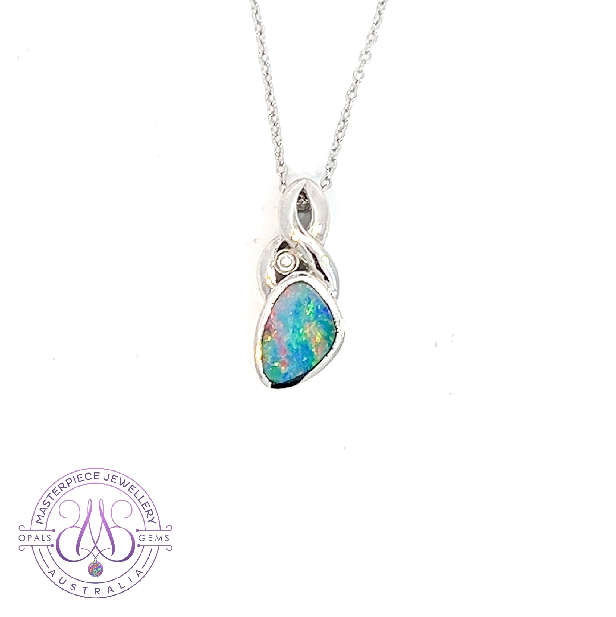 Sterling Silver Freeform drop shape Opal doublet pendant