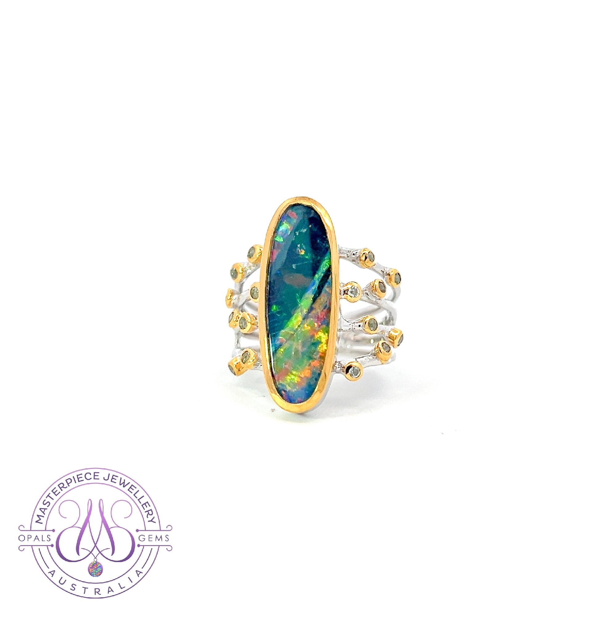 Sterling Silver Two Tone Reef Coral design Ring with Opal and Topaz