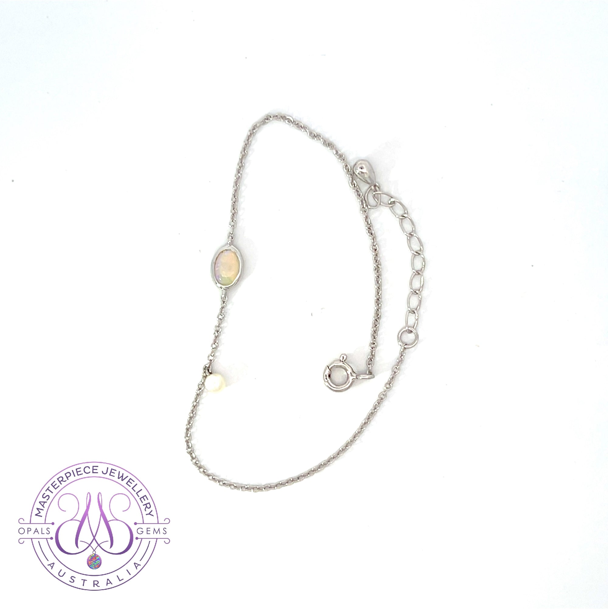 Sterling Silver Crystal Opal and Pearl bracelet