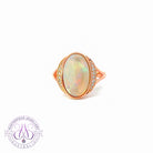 Rose Gold plated Silver White Opal and cz ring 15x9mm