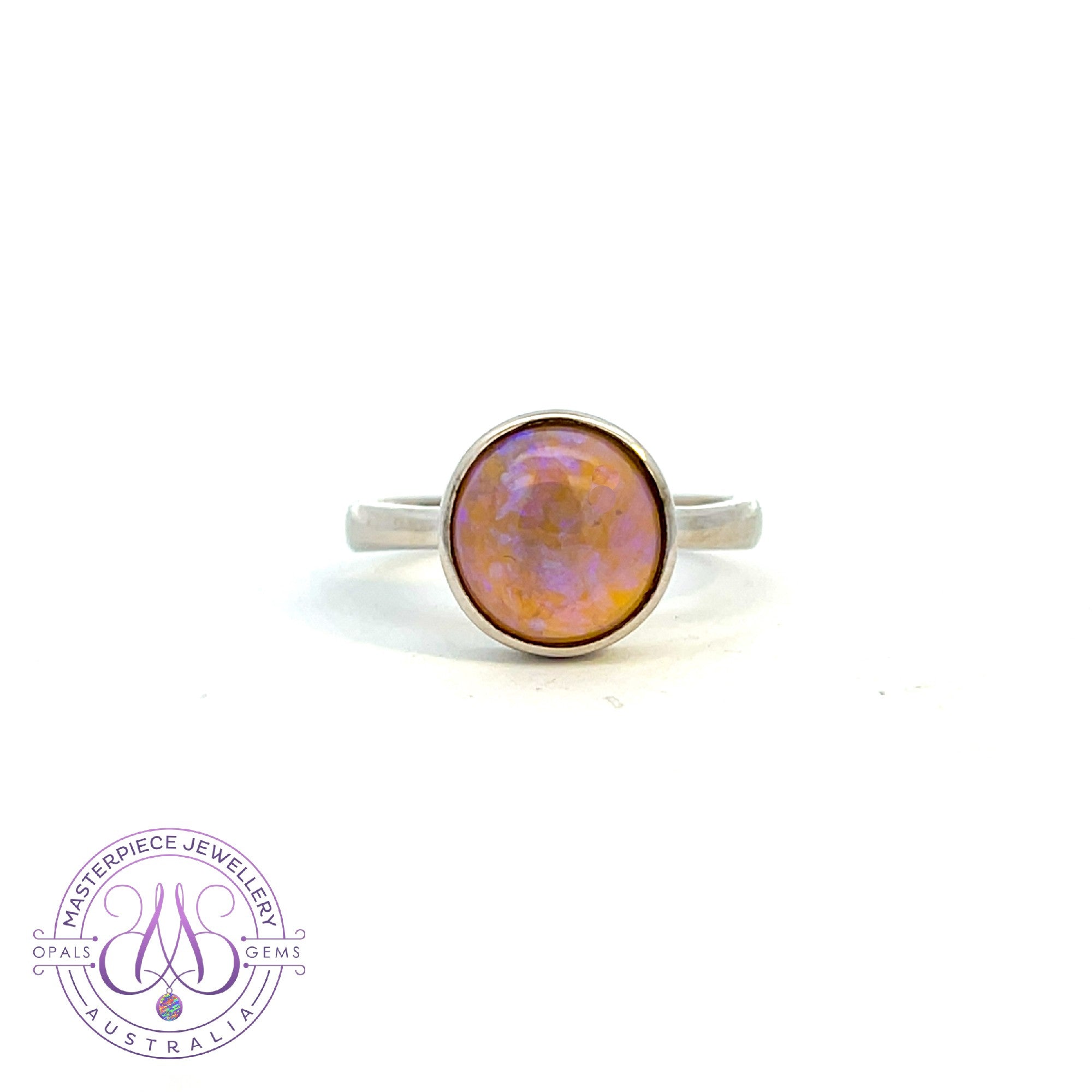 Sterling Silver Black Opal Round Violet bezel set ring