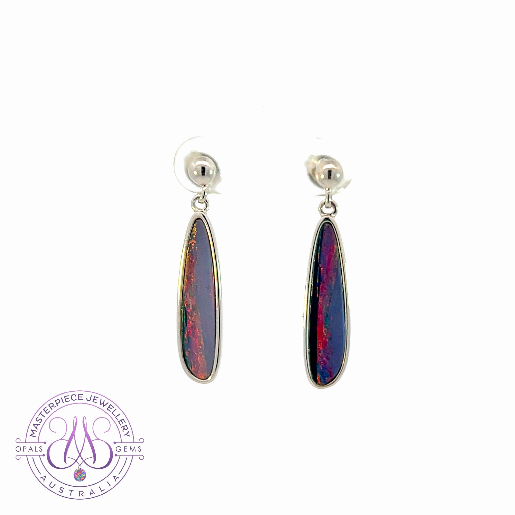 Pair of sterling Silver long opal doublet earrings