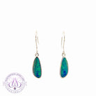 Silver dangling teardrop shape opal doublet earrings