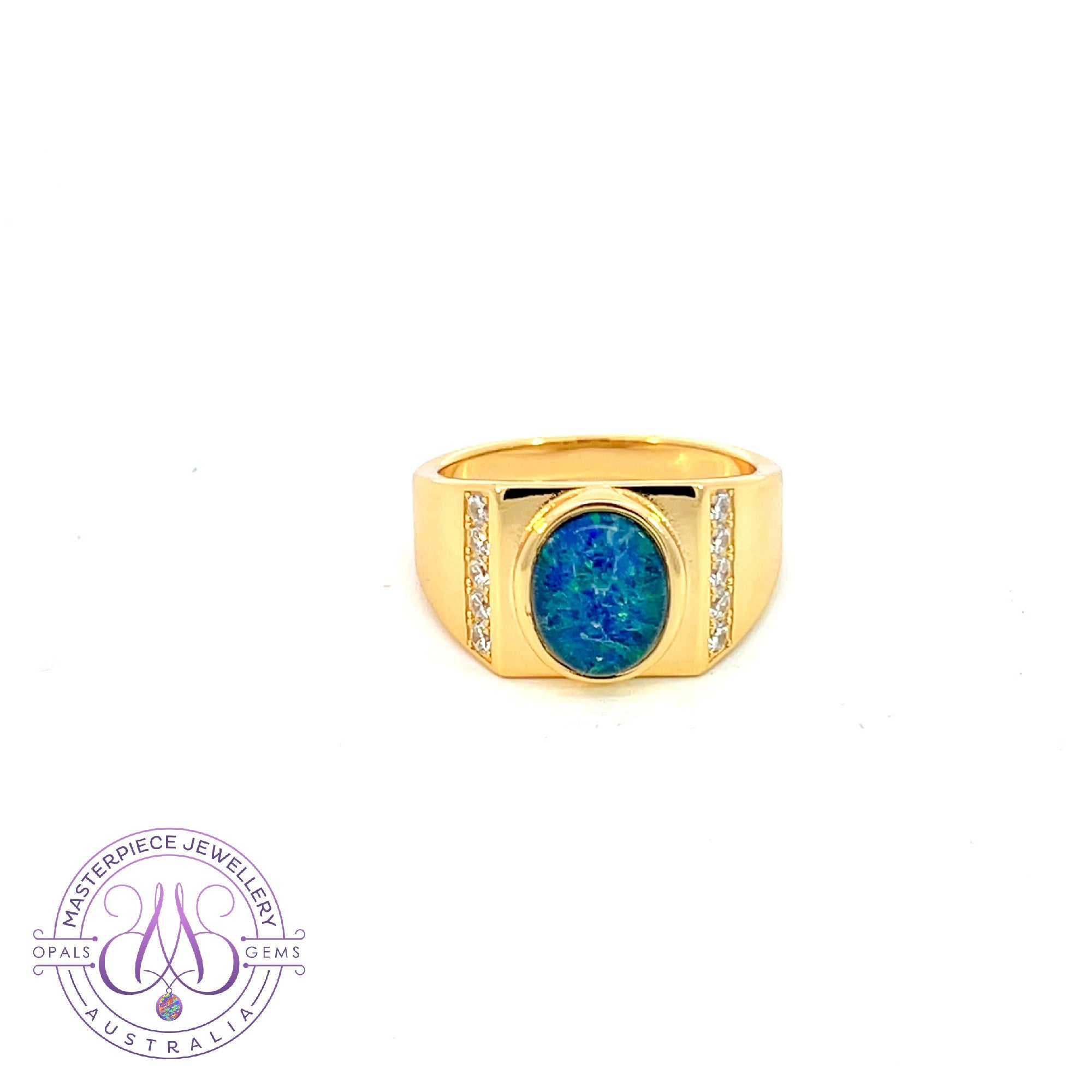 Gold plated sterling silver 11x9mm Opal triplet and cz ring