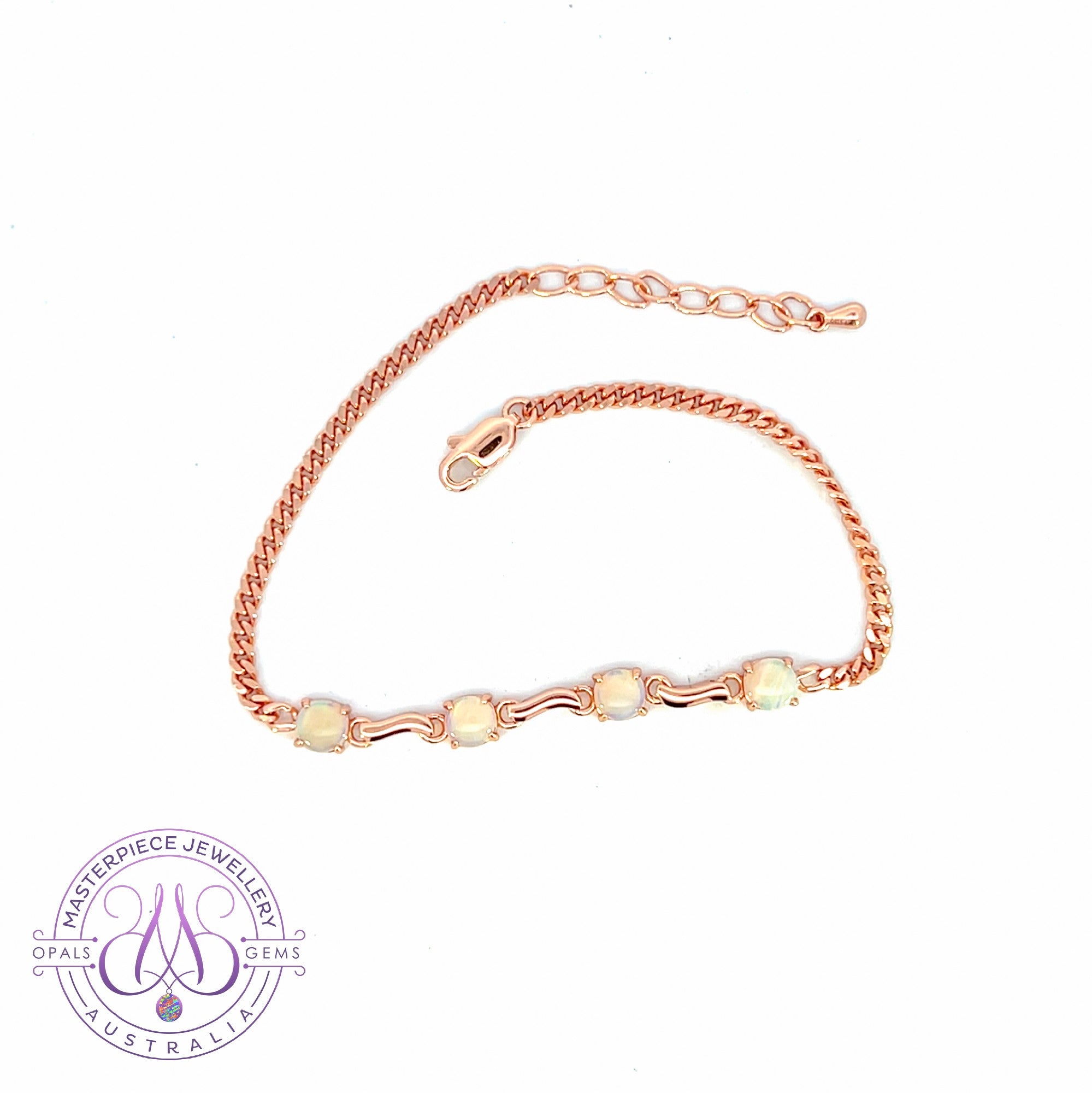 Rose Gold Plated Sterling Silver white opal 5mm bracelet wave pattern