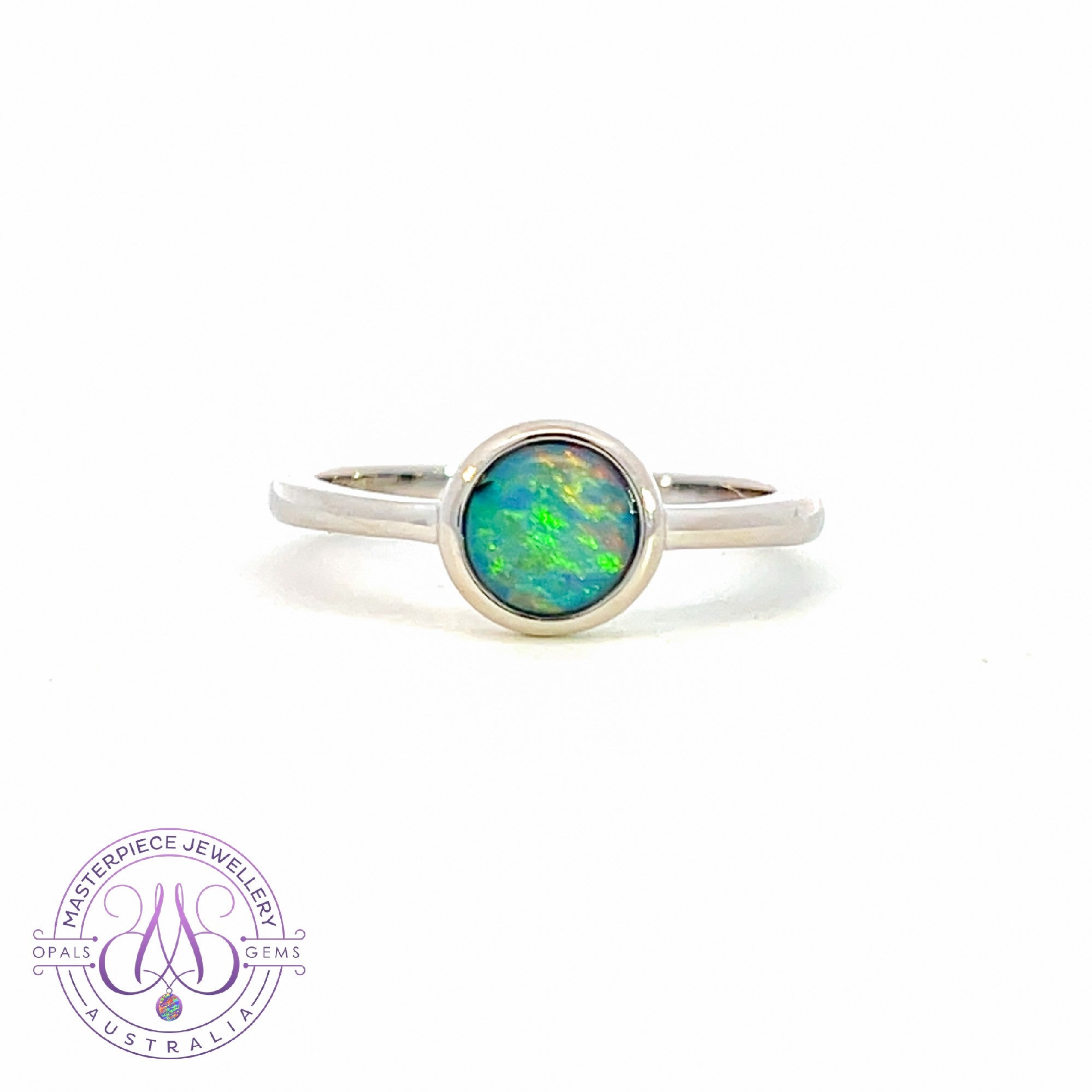 Sterling Silver 6mm Round Opal triplet solitaire ring