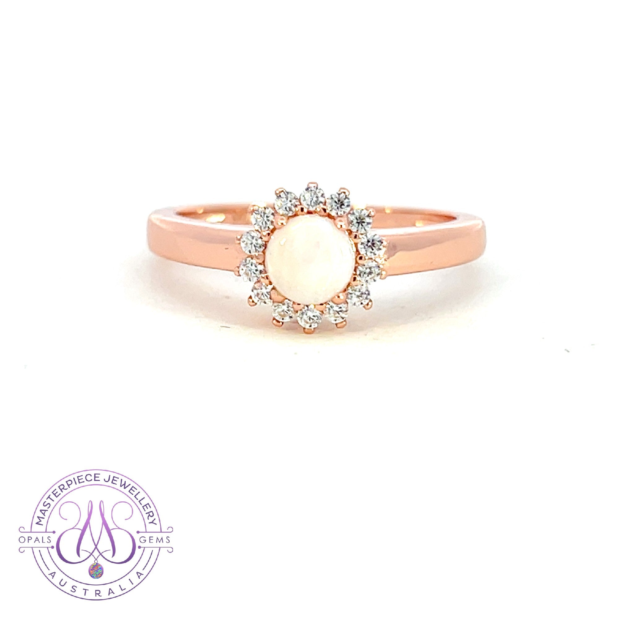 Rose Gold plated silver cluster ring 5mm Round White Opal ring