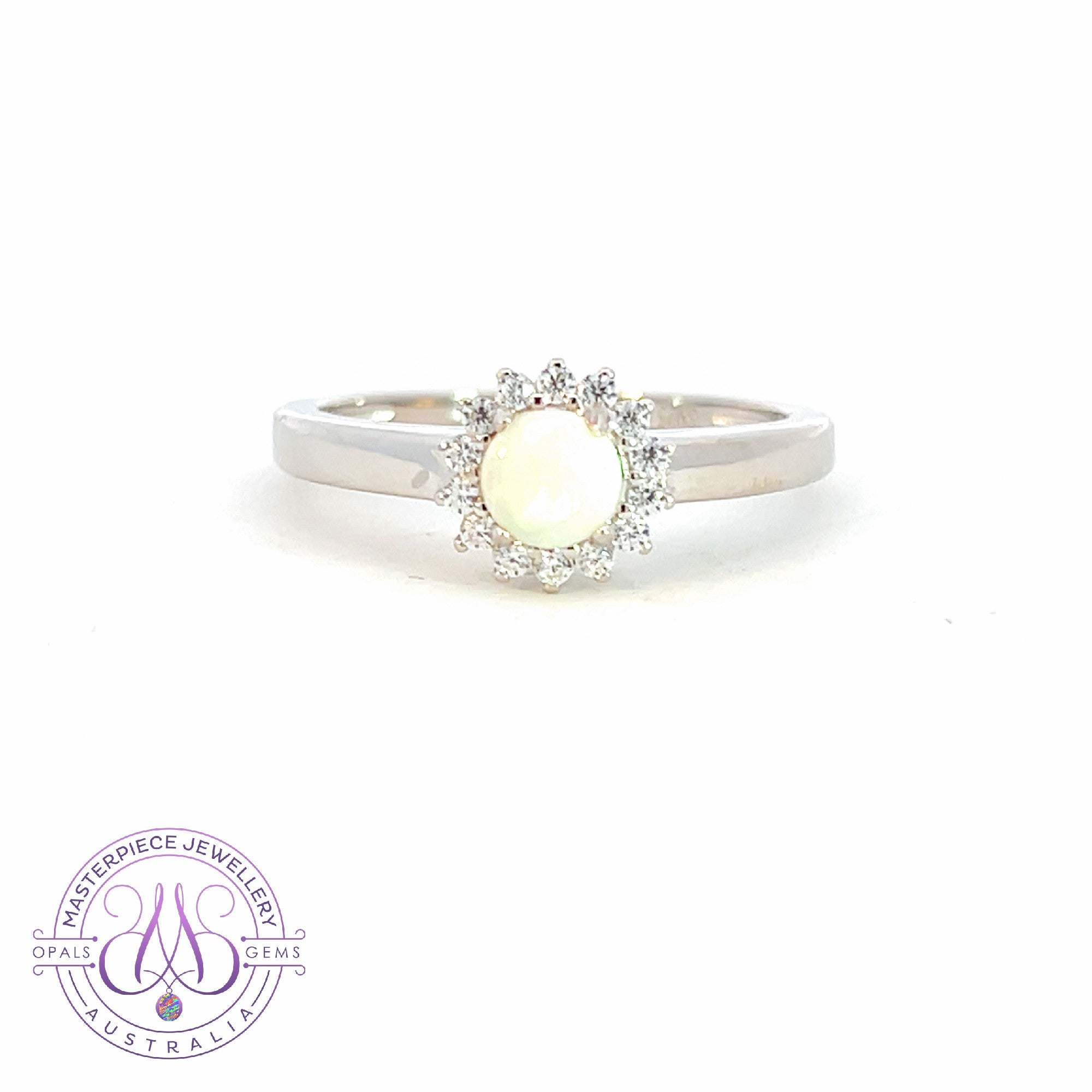 Sterling Silver 5mm Round White Opal ring cluster