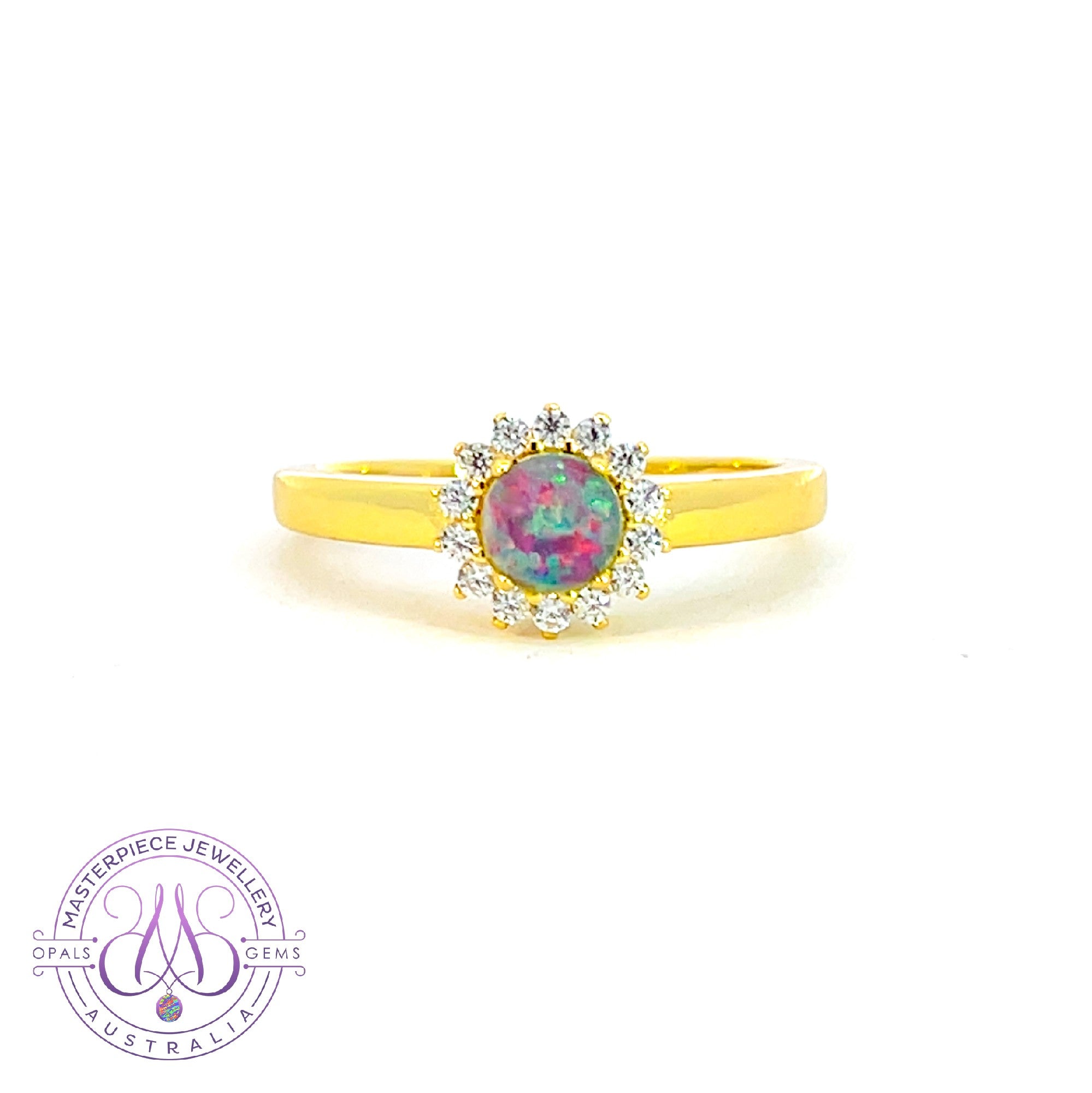 Gold plated silver small cluster 5mm Triplet Opal ring