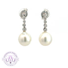 18kt White Gold long earring drop style South Sea Pearls 11mm with diamonds