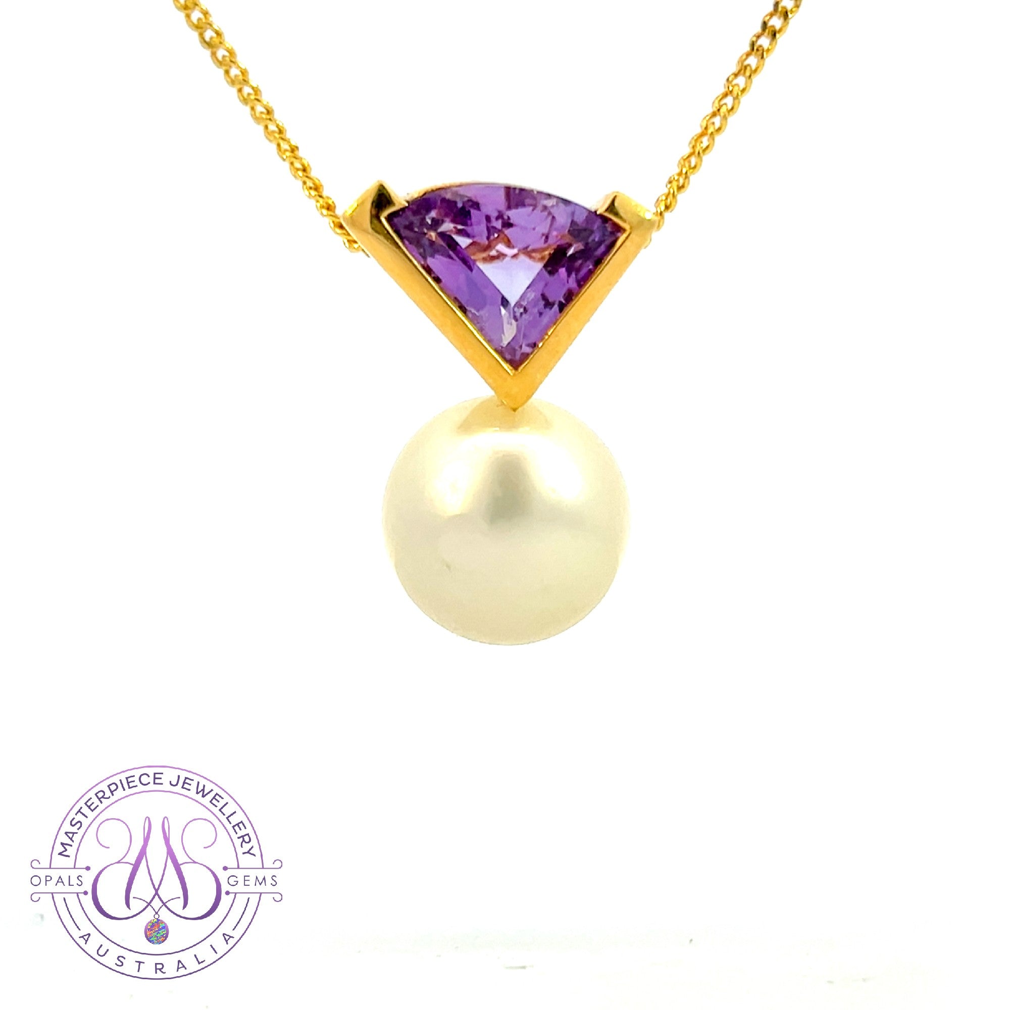 18kt Yellow Gold South Sea 14mm Pearl and Amethyst pendant