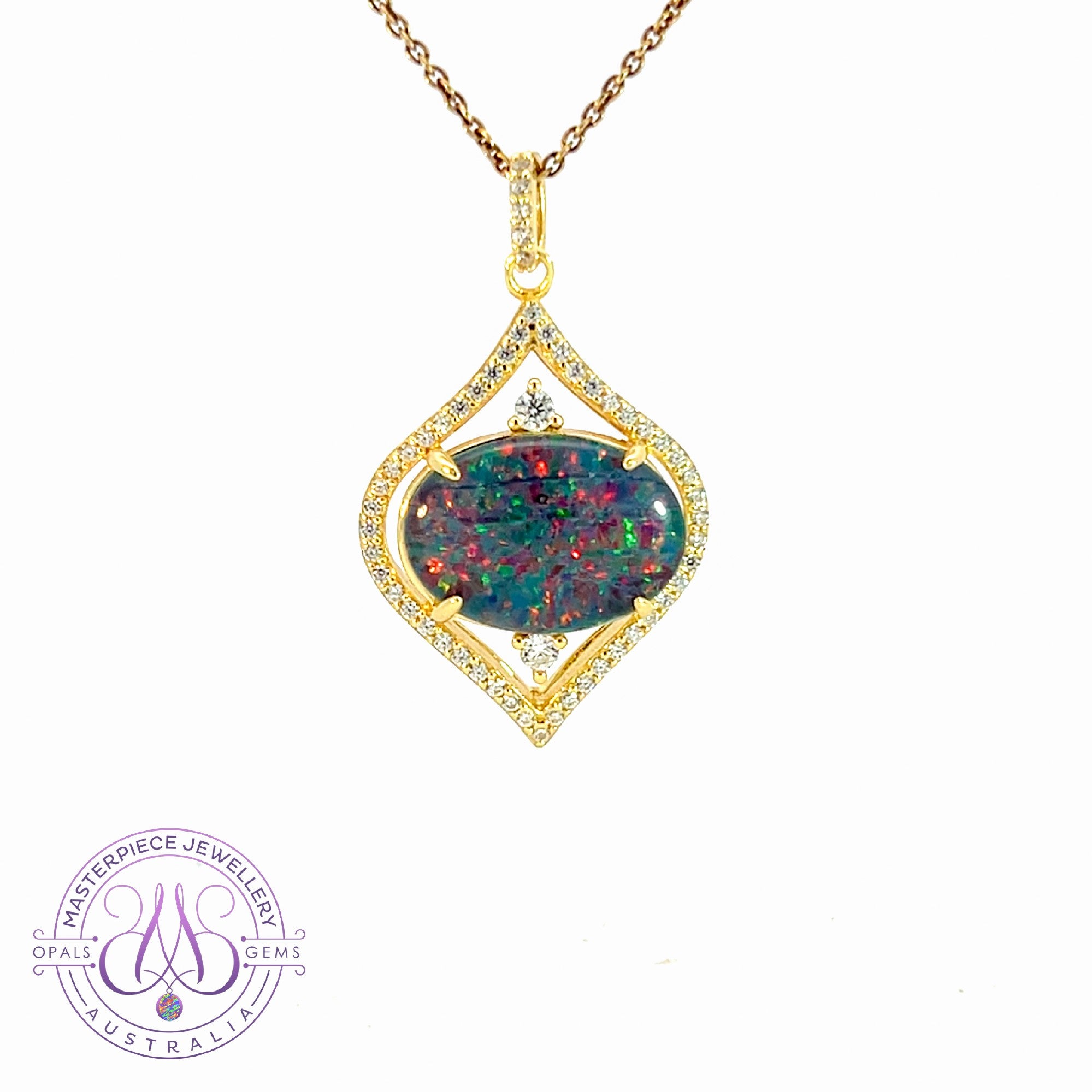 Gold Plated Silver horizontal set Opal triplet 14x10mm pendant