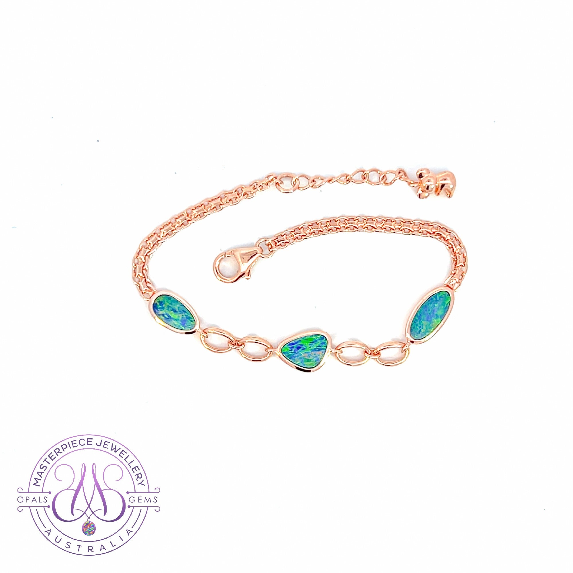 Sterling Silver Rose Gold plated freeform Opal doublet bracelet