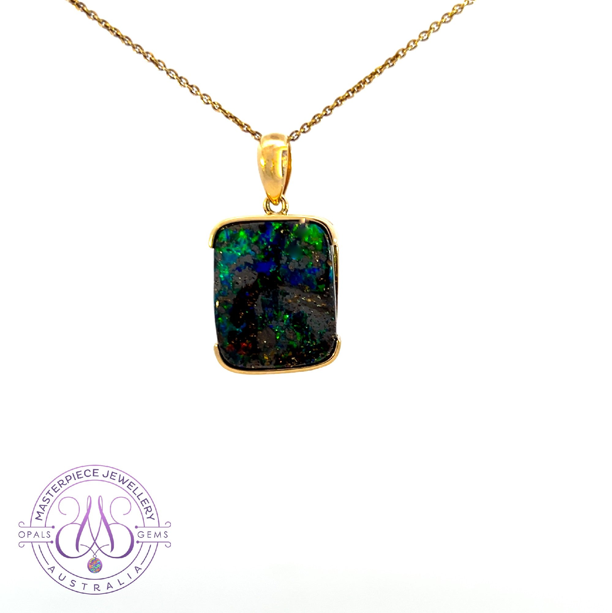 14kt Yellow Gold Boulder Opal 11.35ct half bezel pendant