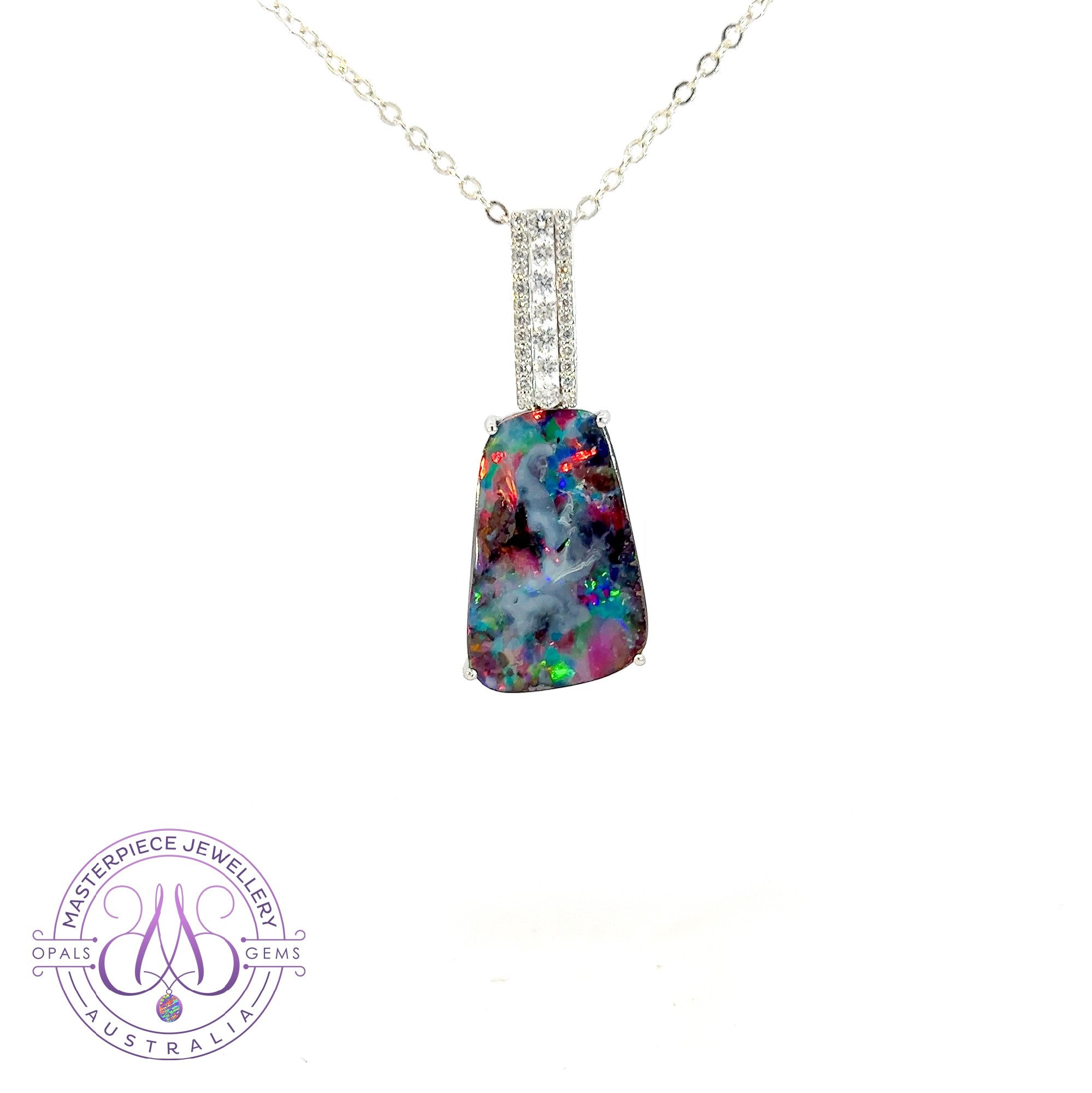 18kt White Gold Boulder Opal 16.45ct and 0.5ct Diamond pendant