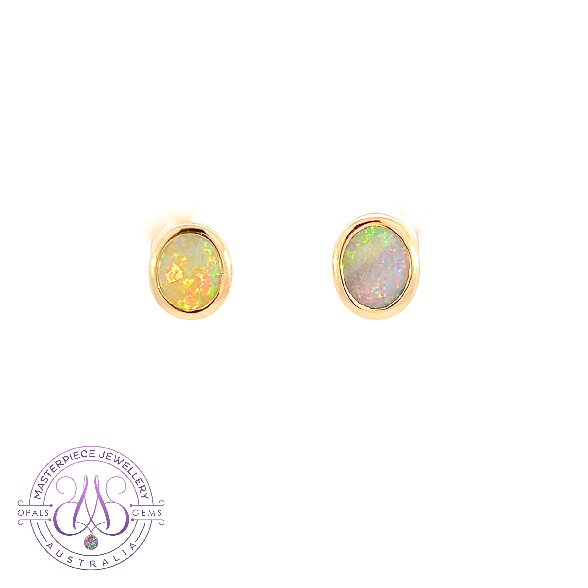 Pair of 14kt yellow gold Black Opal studs 1.57ct EA