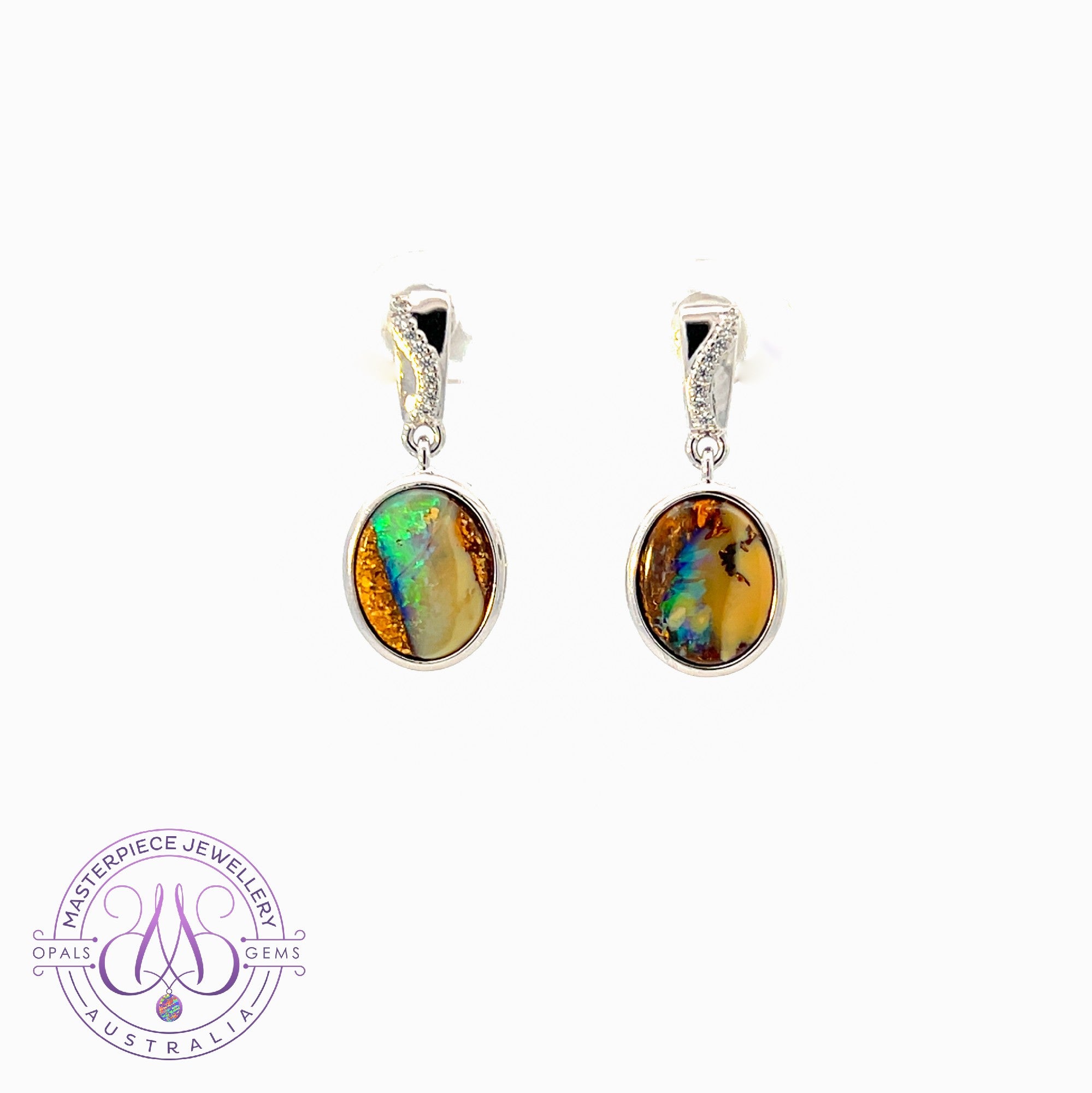 Sterling Silver dangling Boulder Opal 11x9mm earrings