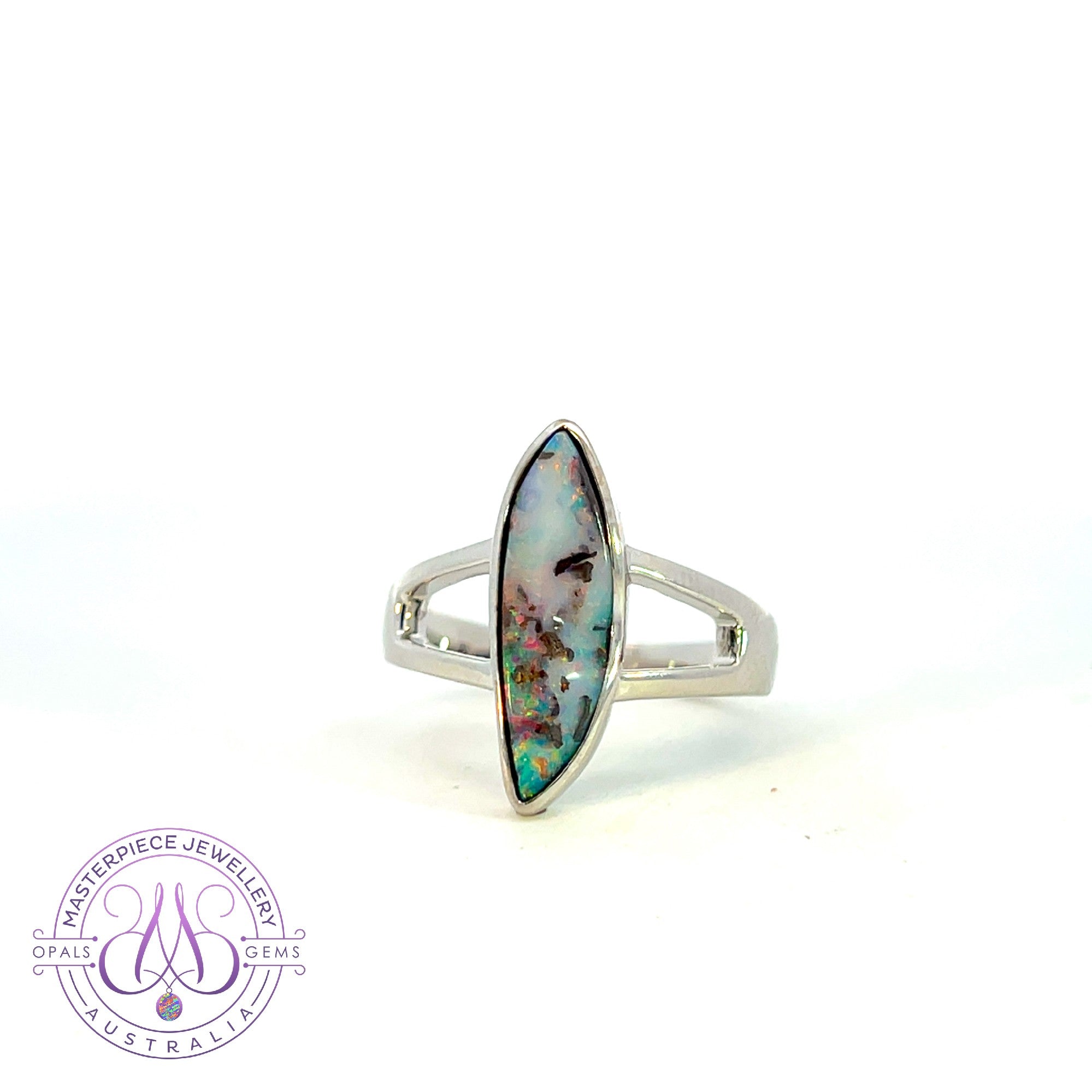 Sterling Silver long Boulder Opal 3.53ct ring