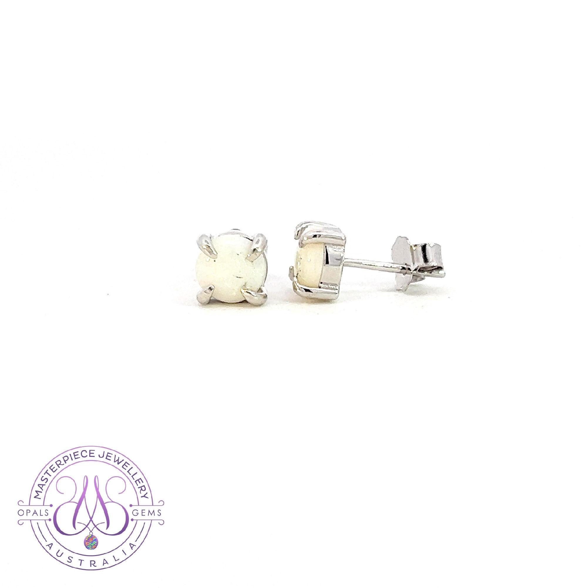 Sterling Silver 6mm Round White Opal claw set studs