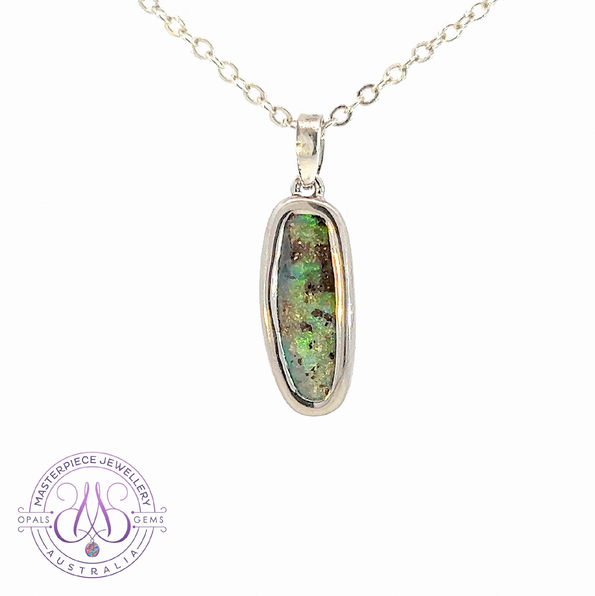 Sterling Silver bezel set Boulder Opal pendant rectangular