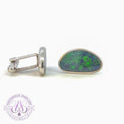 Sterling Silver Opal doublet Green Red bezel set cufflinks