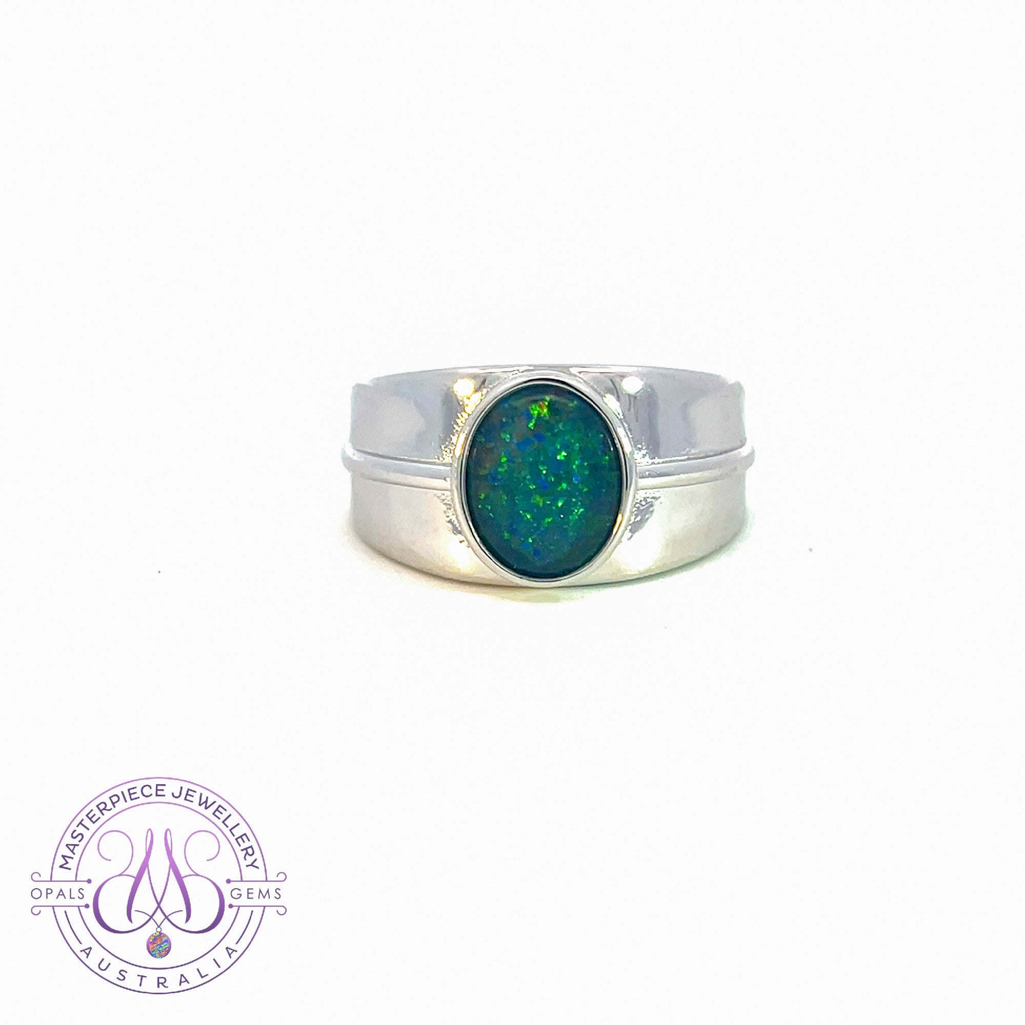 Sterling Silver 11x9mm Opal triplet graduating band step shape ring