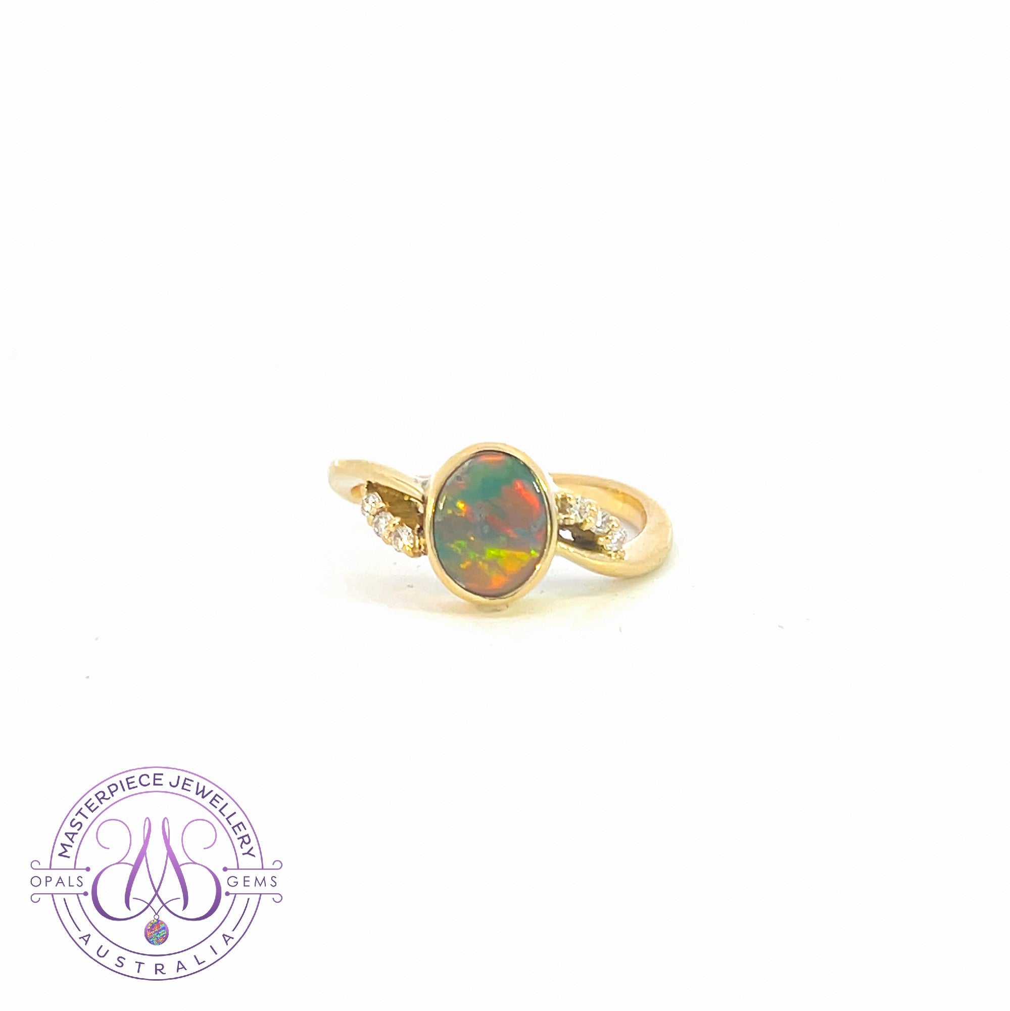 18kt Yellow Gold Black Opal 1.07ct and diamond ring