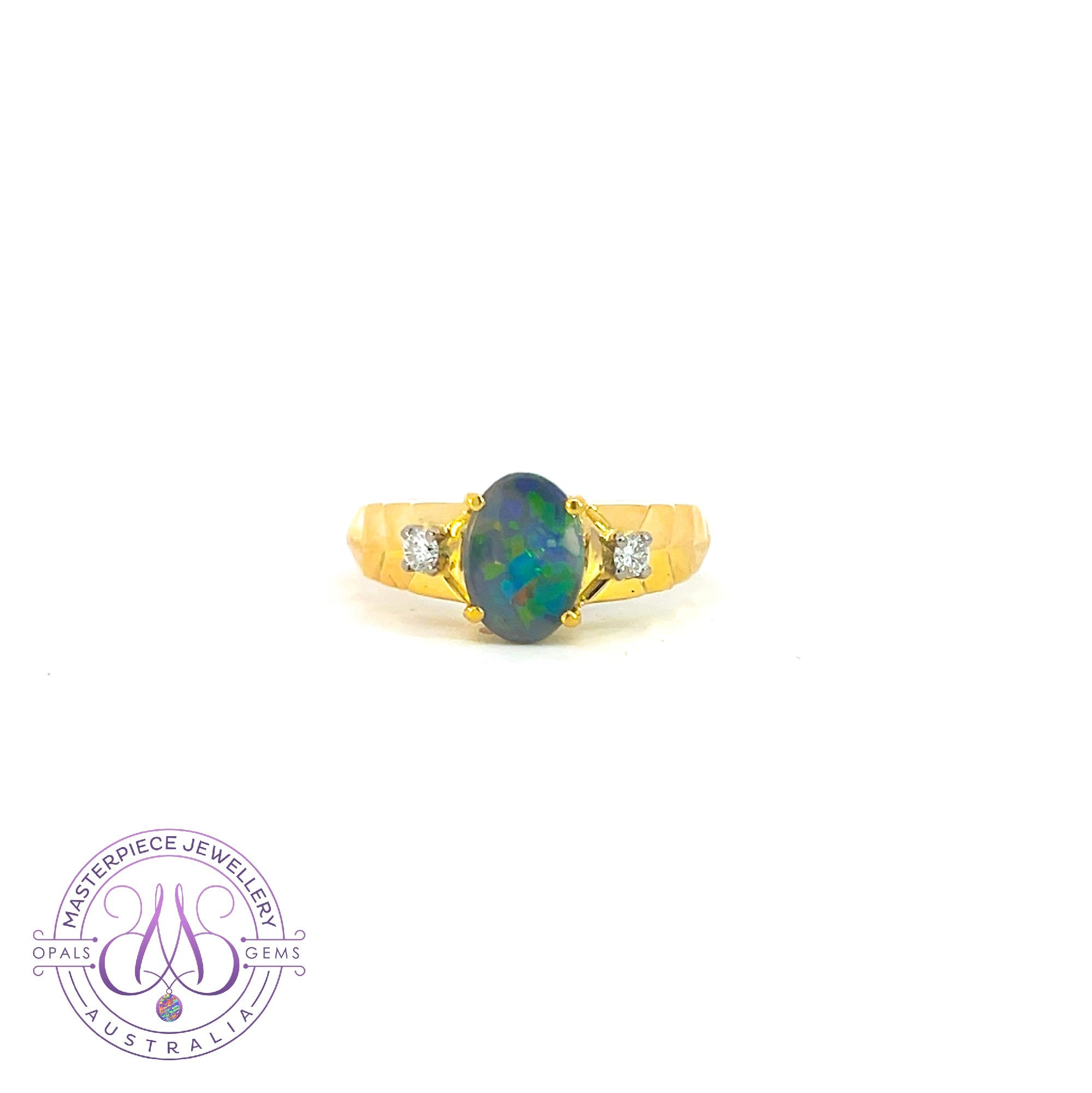 18kt Yellow Gold Black Opal 1.2ct 2D0.1ct