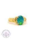 18kt Yellow Gold Black Opal 1.52ct and 2 Diamonds 0.03ct ring