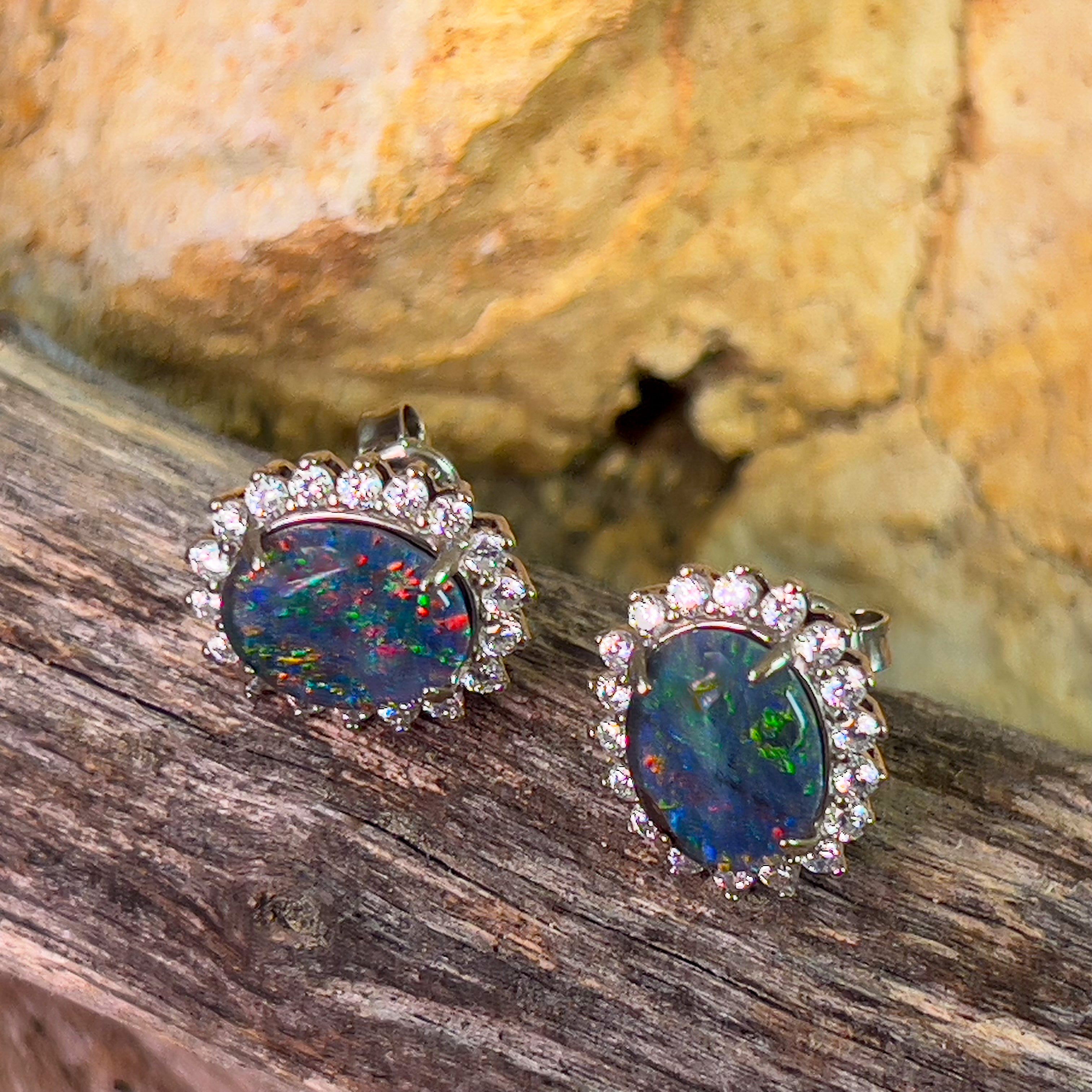 Sterling Silver Opal triplet cluster pendant and earrings set - Masterpiece Jewellery Opal & Gems Sydney Australia | Online Shop