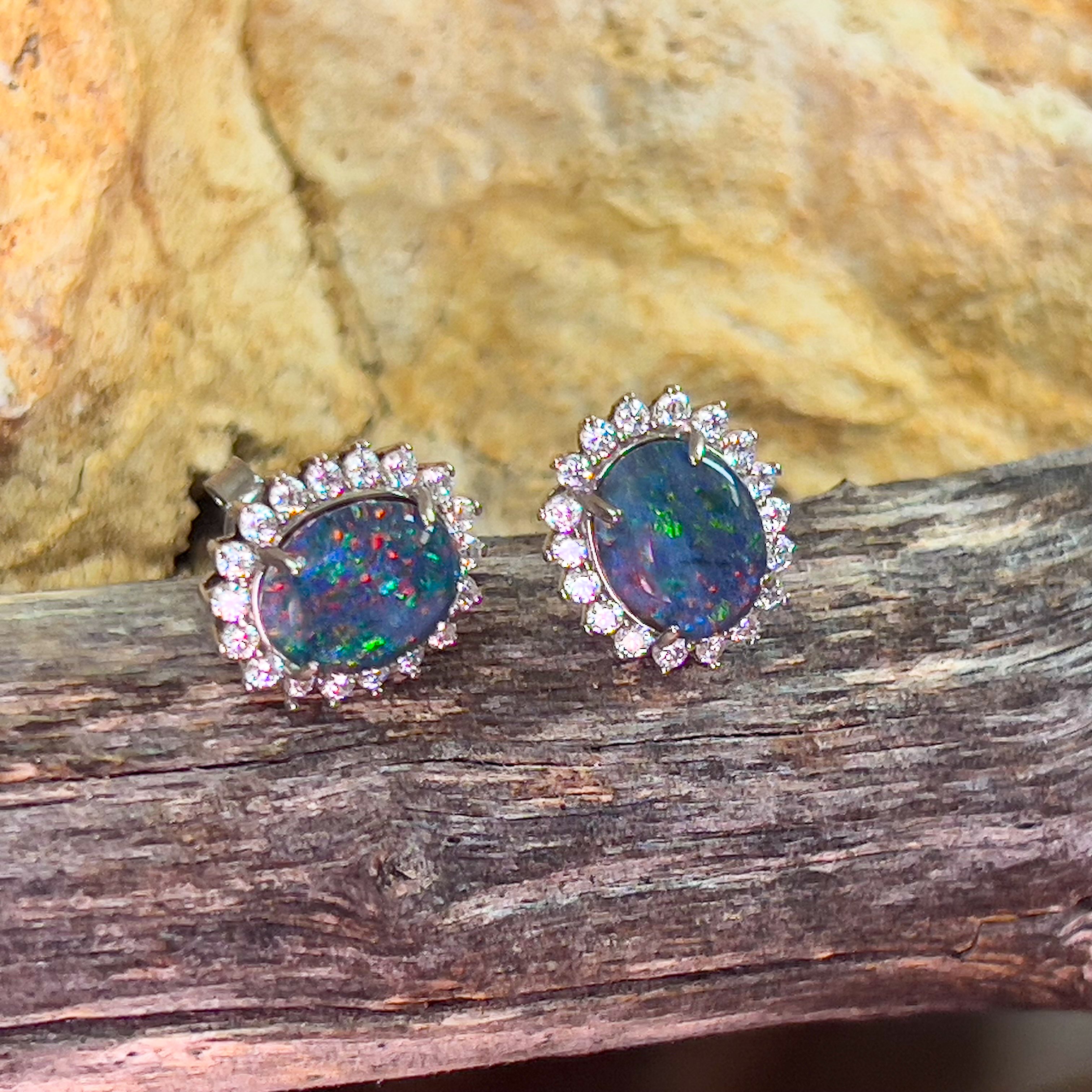 Sterling Silver Opal triplet cluster pendant and earrings set - Masterpiece Jewellery Opal & Gems Sydney Australia | Online Shop