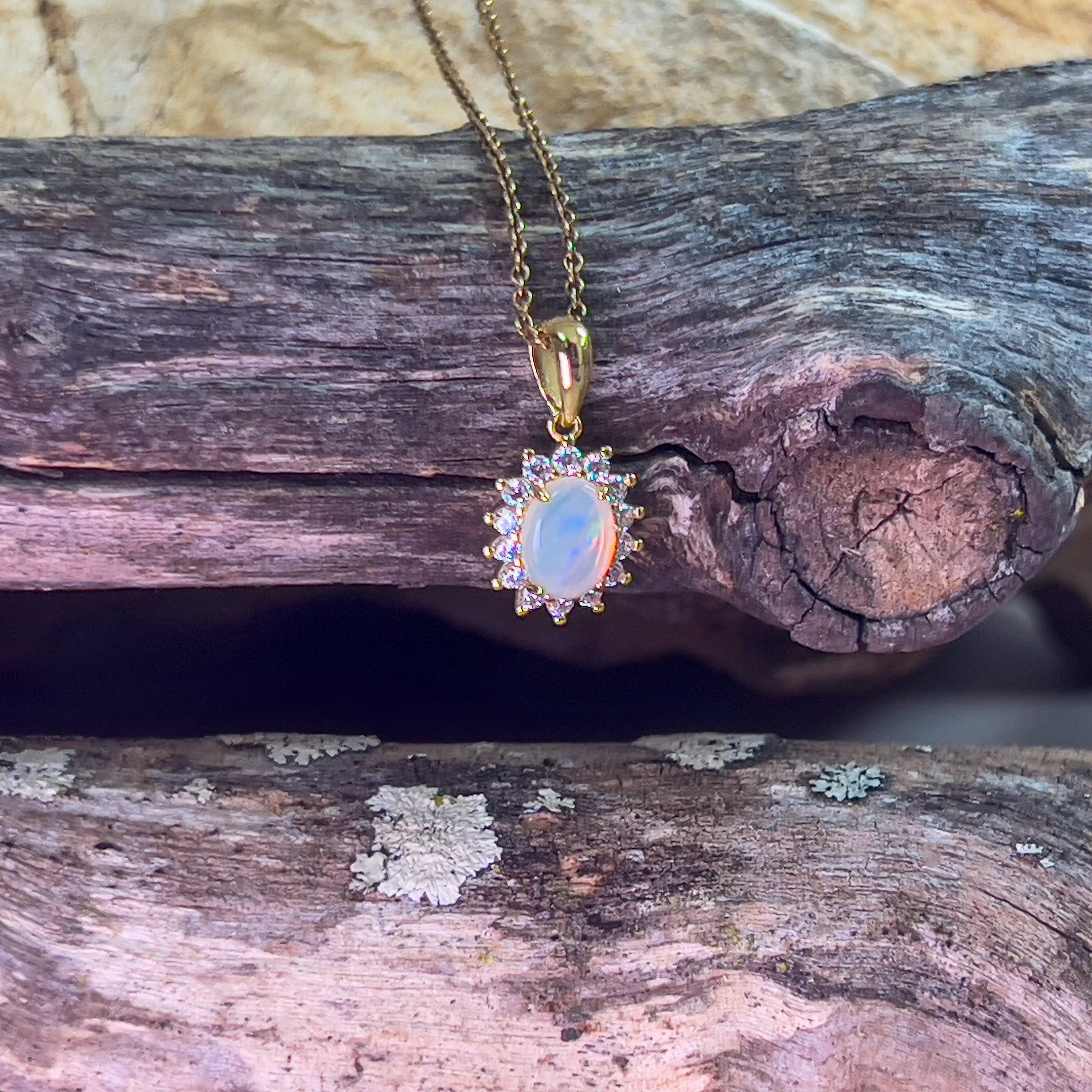 Gold plated Sterling Silver White Opal cluster pendant - Masterpiece Jewellery Opal & Gems Sydney Australia | Online Shop