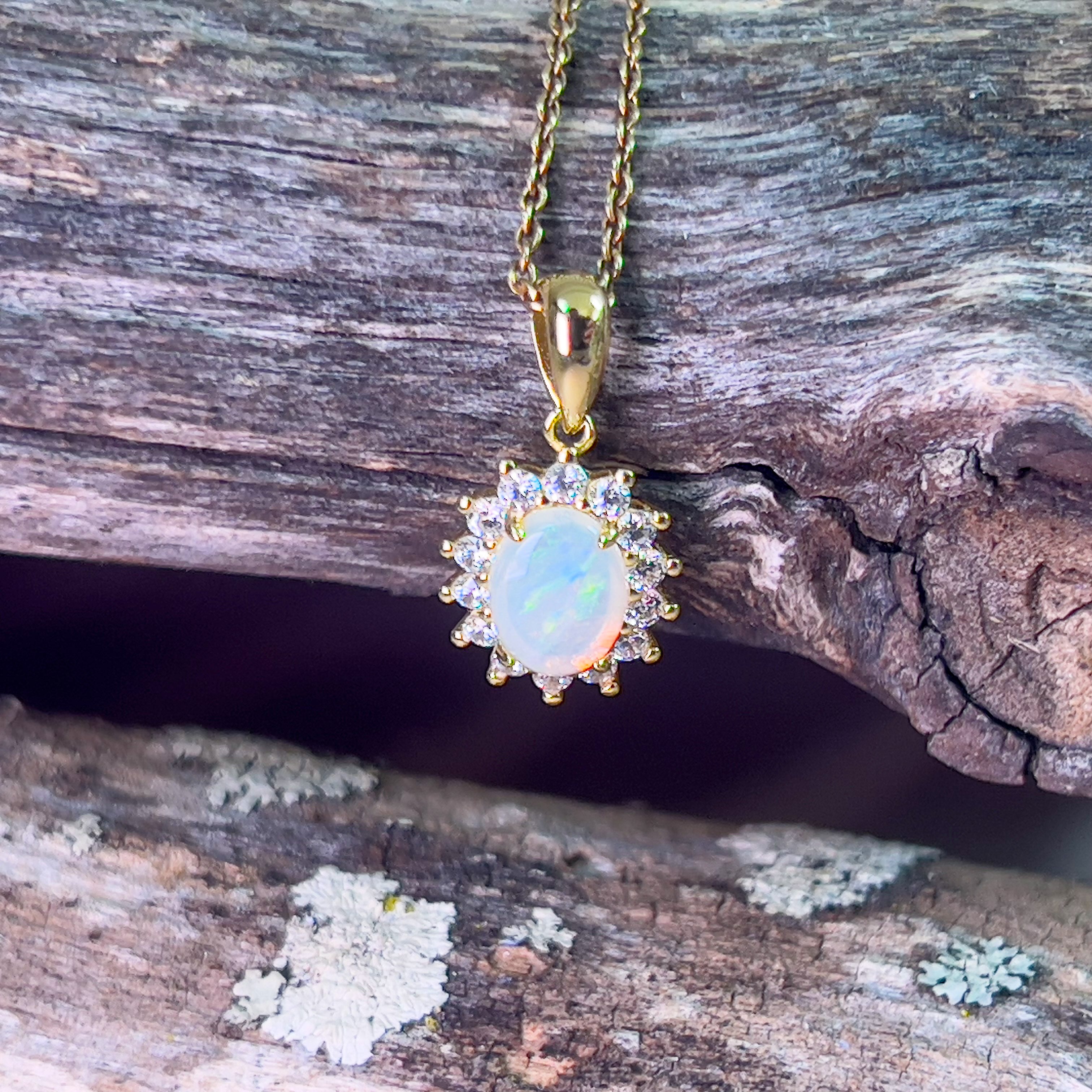 Gold plated Sterling Silver White Opal cluster pendant - Masterpiece Jewellery Opal & Gems Sydney Australia | Online Shop