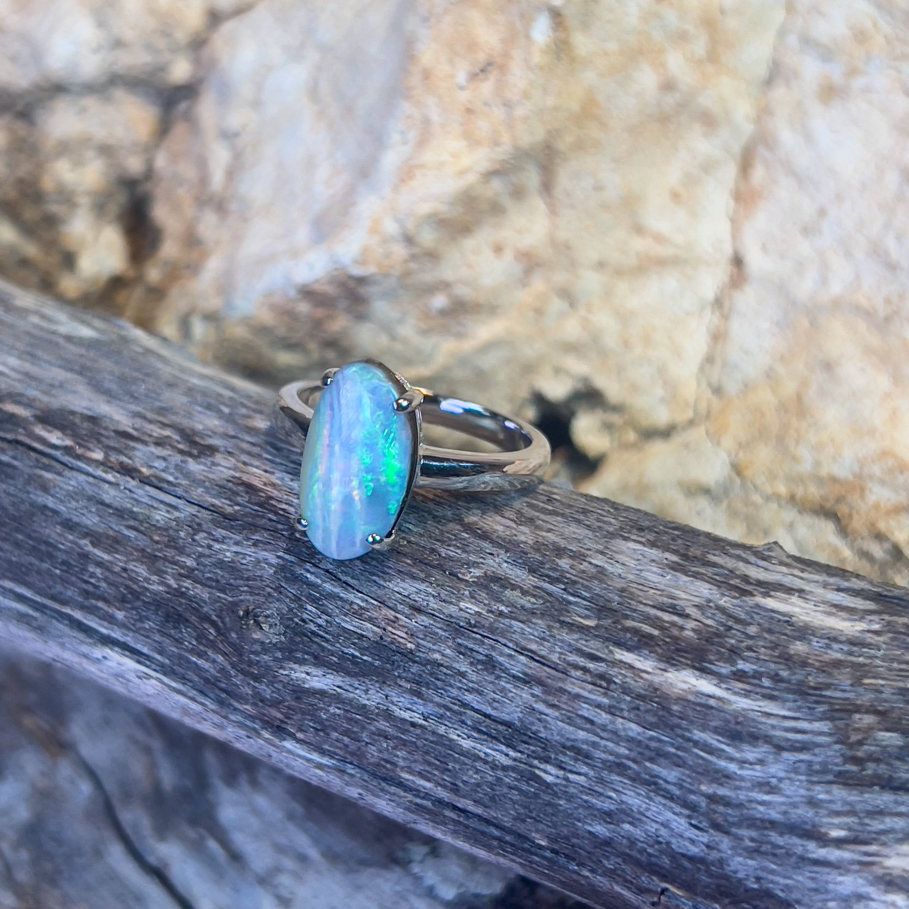 Sterling Silver Boulder Opal 2.9ct Oval claw set ring - Masterpiece Jewellery Opal & Gems Sydney Australia | Online Shop